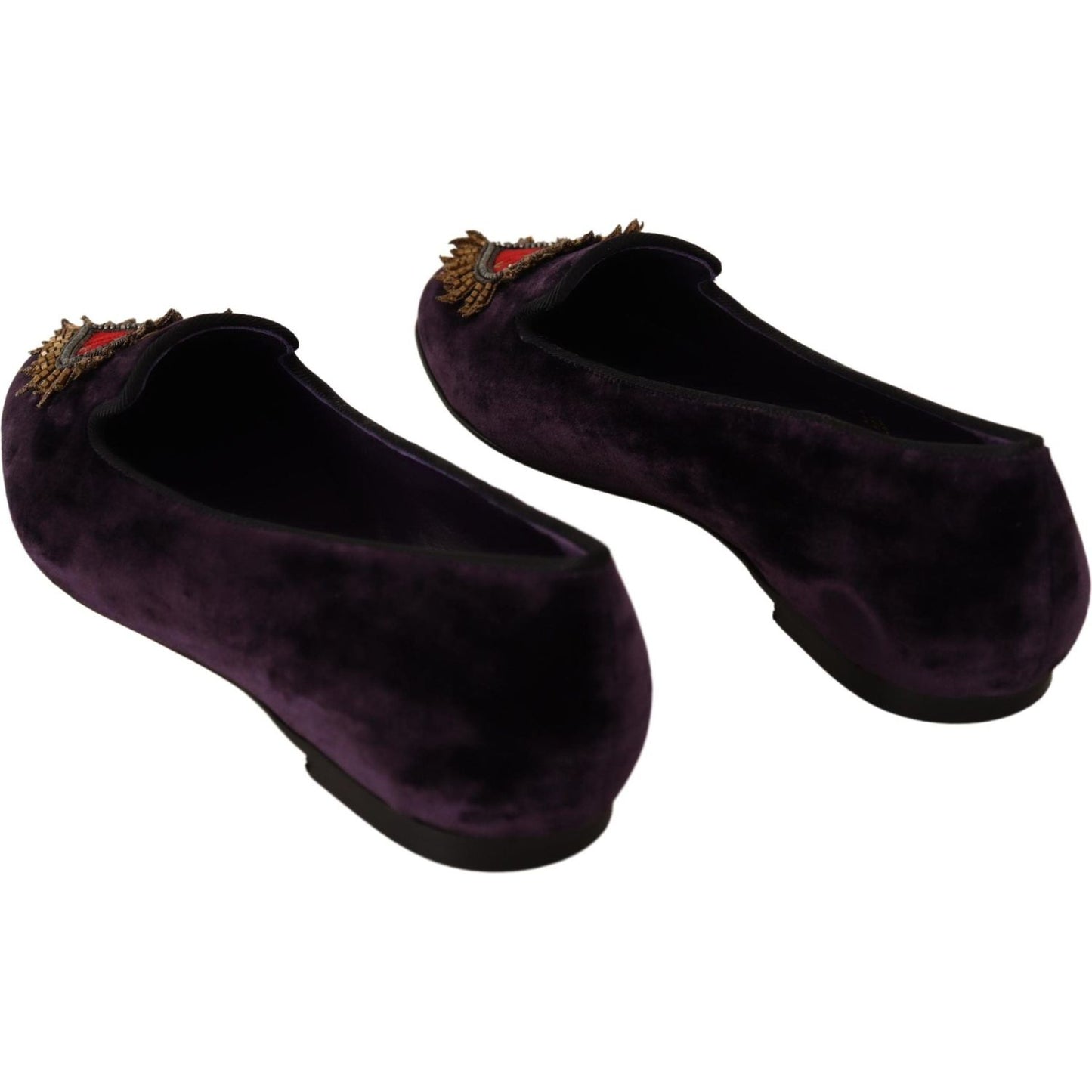 Dolce & Gabbana Chic Purple Velvet Loafers with Heart Detail Dolce & Gabbana Black