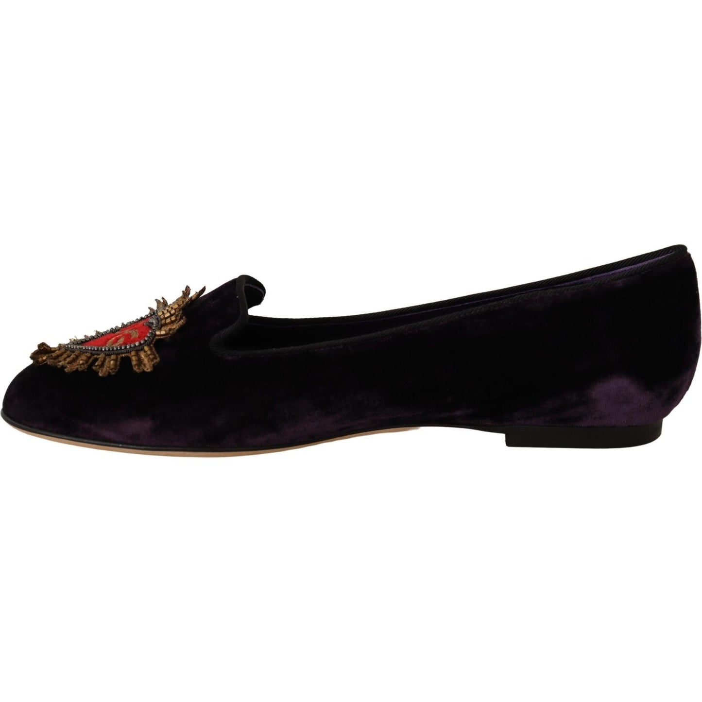 Dolce & Gabbana Chic Purple Velvet Loafers with Heart Detail Dolce & Gabbana Black