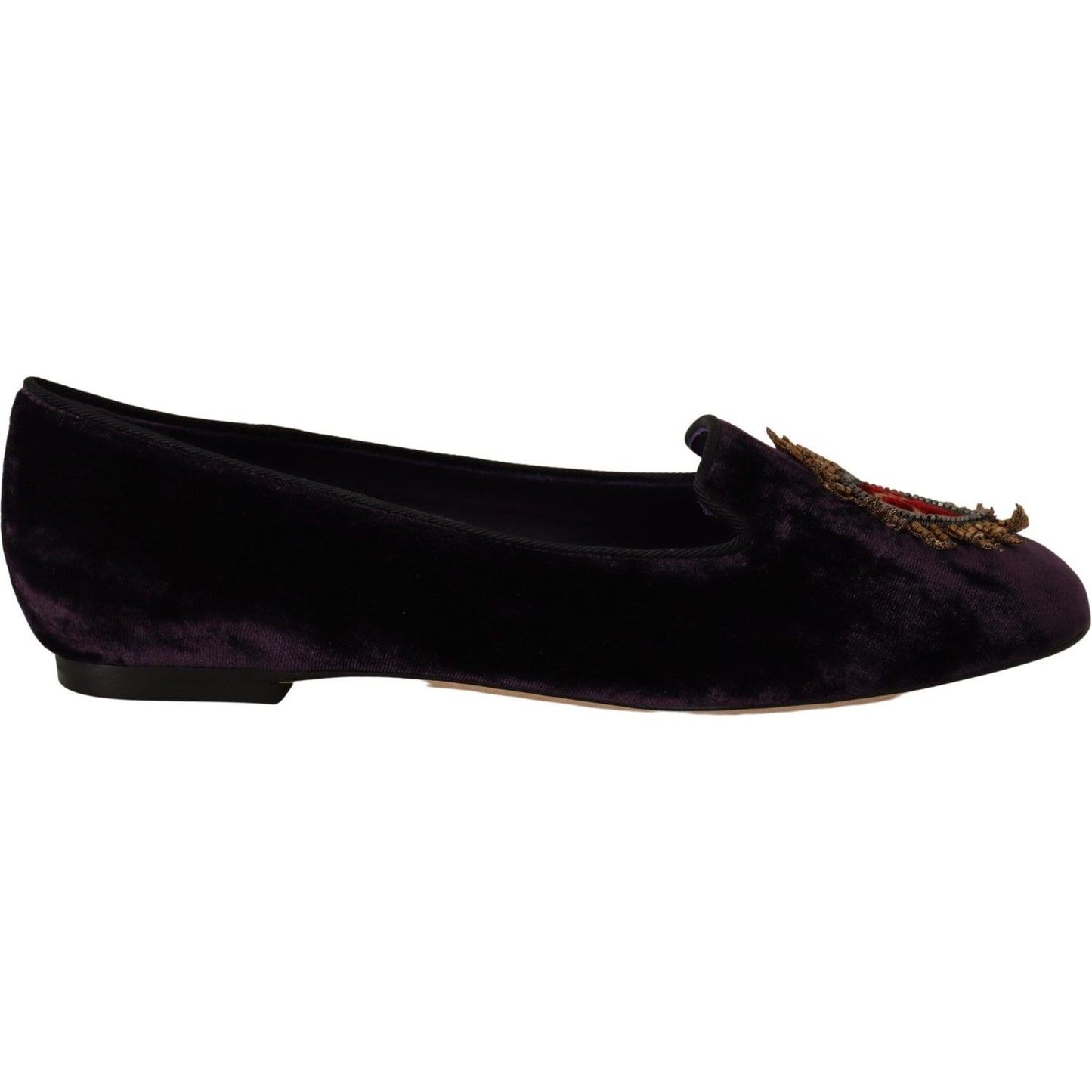 Dolce & Gabbana Chic Purple Velvet Loafers with Heart Detail Dolce & Gabbana Black