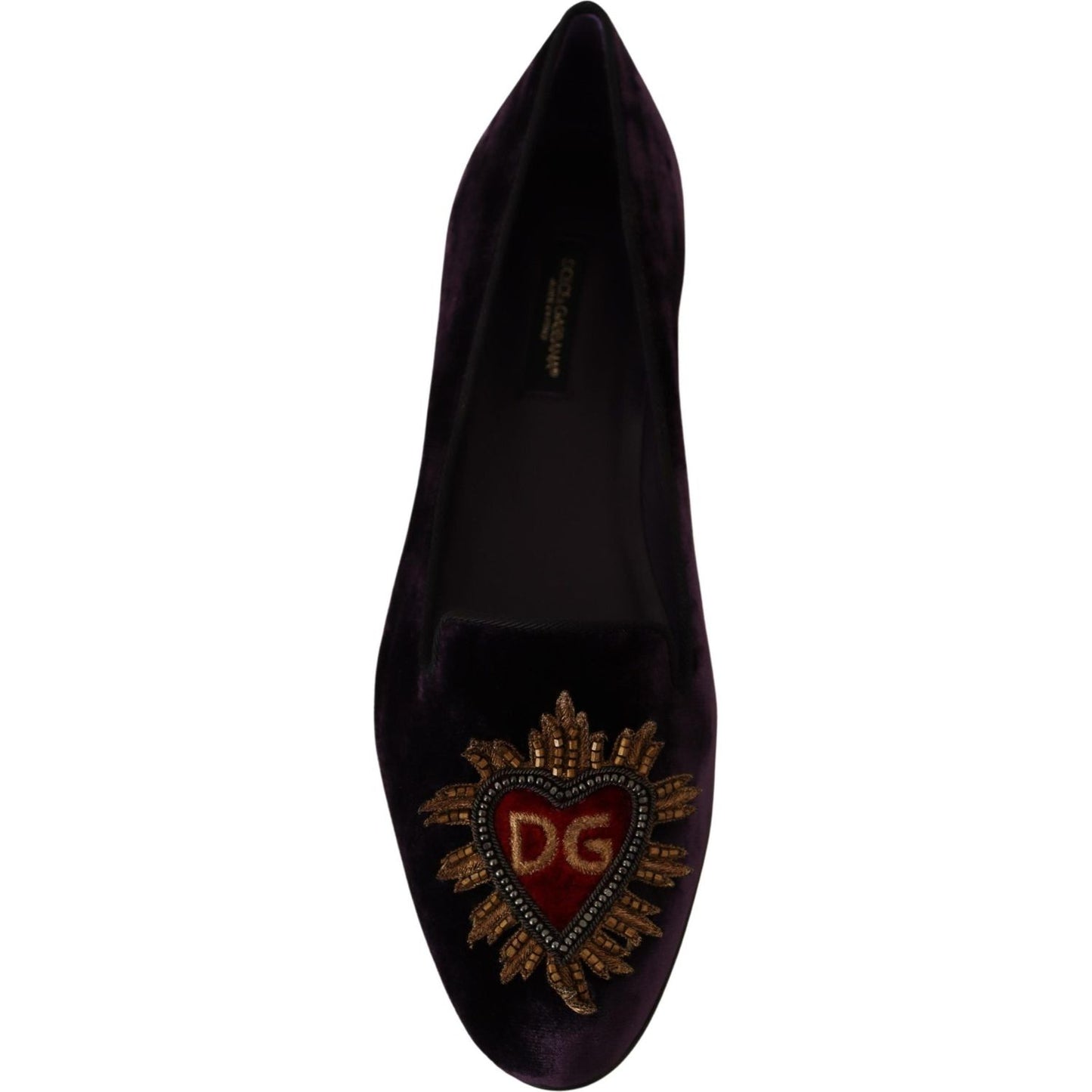Dolce & Gabbana Chic Purple Velvet Loafers with Heart Detail Dolce & Gabbana Black