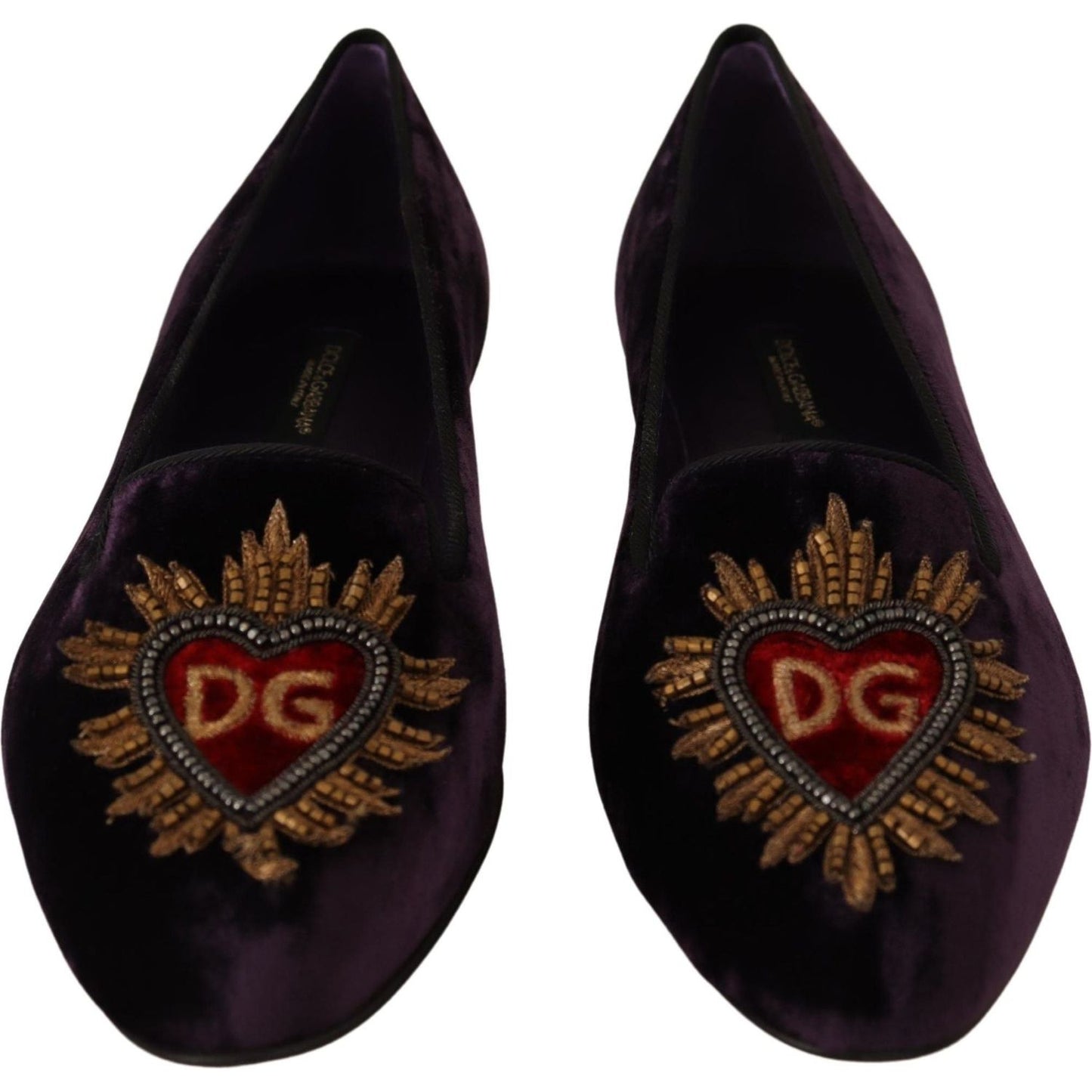 Dolce & Gabbana Chic Purple Velvet Loafers with Heart Detail Dolce & Gabbana Black