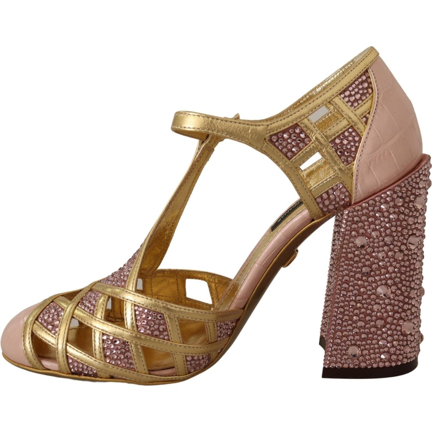 Dolce & Gabbana Silk-Infused Leather Crystal Pumps in Pink Gold Dolce & Gabbana Dim Gray