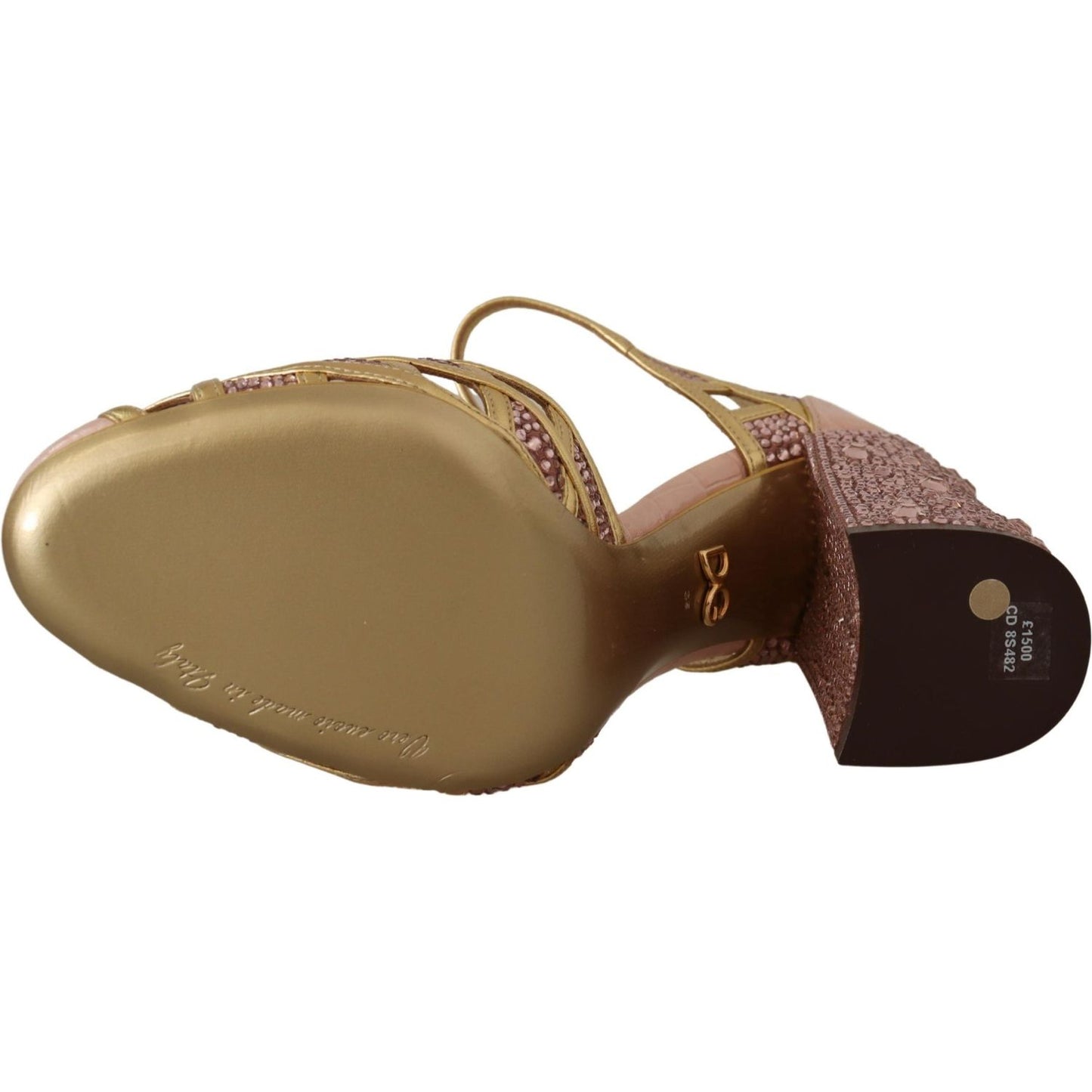 Dolce & Gabbana Silk-Infused Leather Crystal Pumps in Pink Gold Dolce & Gabbana Dim Gray