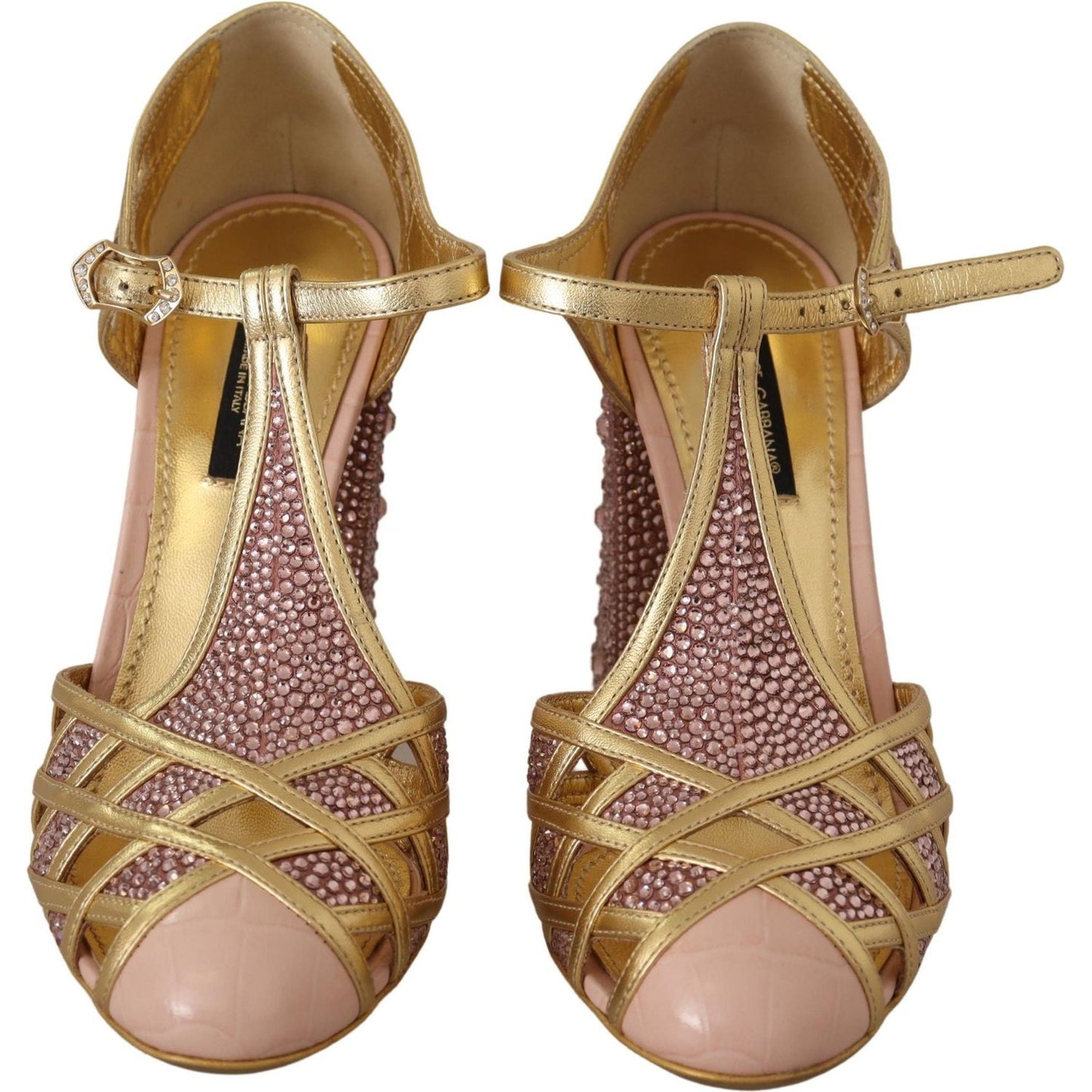 Dolce & Gabbana Silk-Infused Leather Crystal Pumps in Pink Gold Dolce & Gabbana Dim Gray