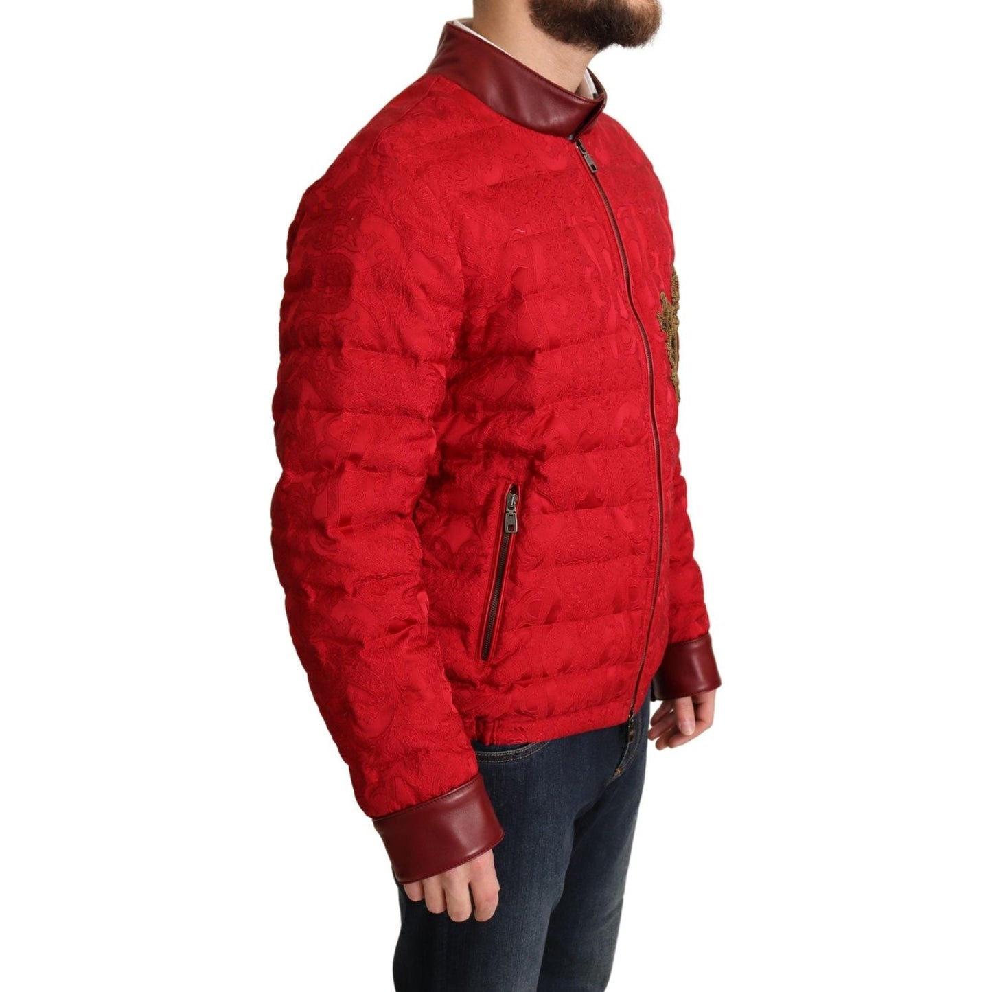 Dolce & Gabbana Red and Gold Bomber Designer Jacket Dolce & Gabbana Firebrick