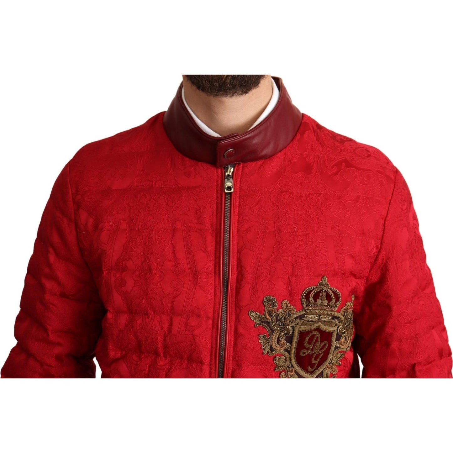 Dolce & Gabbana Red and Gold Bomber Designer Jacket Dolce & Gabbana Brown