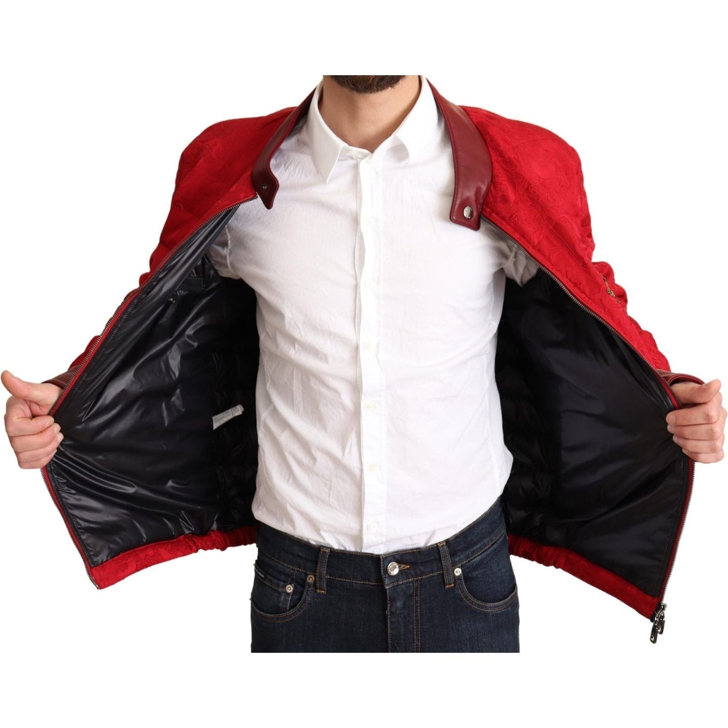 Dolce & Gabbana Red and Gold Bomber Designer Jacket Dolce & Gabbana Thistle