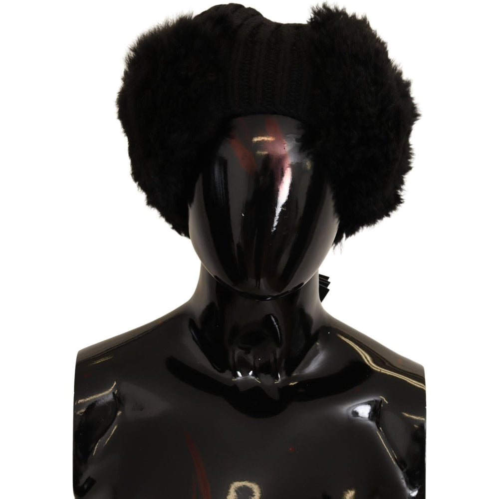 Dolce & Gabbana Black Cashmere Fur Women Beanie Women Hat Beanie Hat