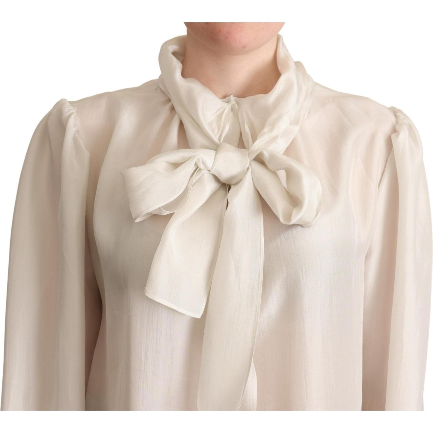 Dolce & Gabbana Elegant Light Gray Silk Ascot Blouse Dolce & Gabbana Light Gray
