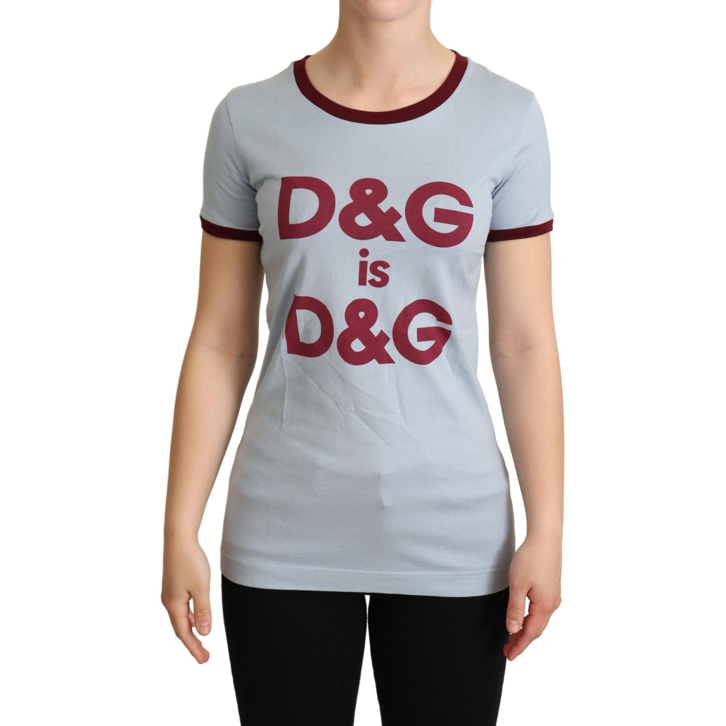 Dolce & Gabbana Elegant Blue Crewneck Cotton Tee WOMAN T-SHIRTS Dolce & Gabbana Dark Gray