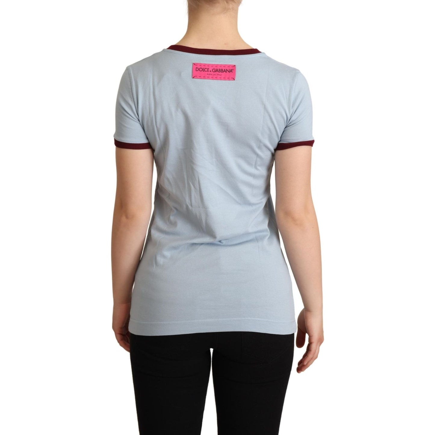 Dolce & Gabbana Elegant Blue Crewneck Cotton Tee WOMAN T-SHIRTS Dolce & Gabbana Gray