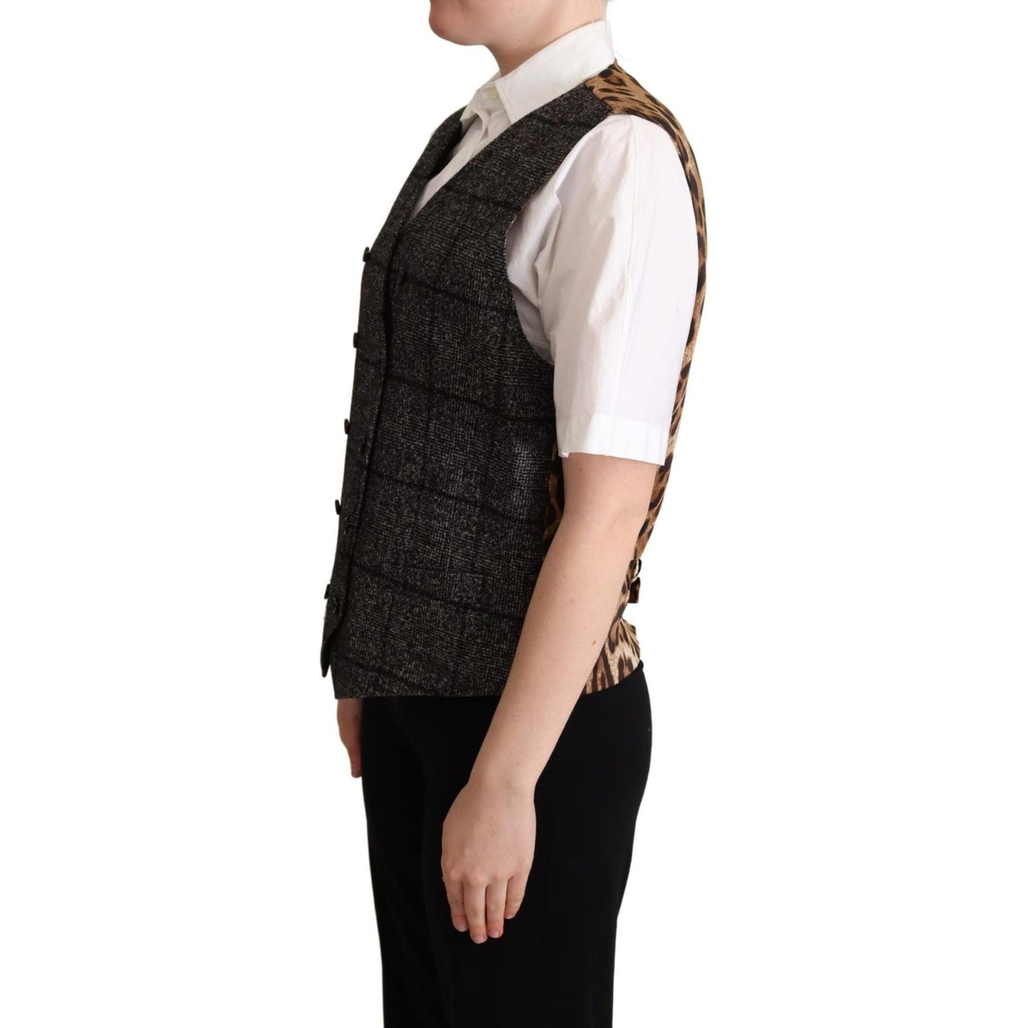 Dolce & Gabbana Elegant Leopard Print Sleeveless Vest Dolce & Gabbana Black