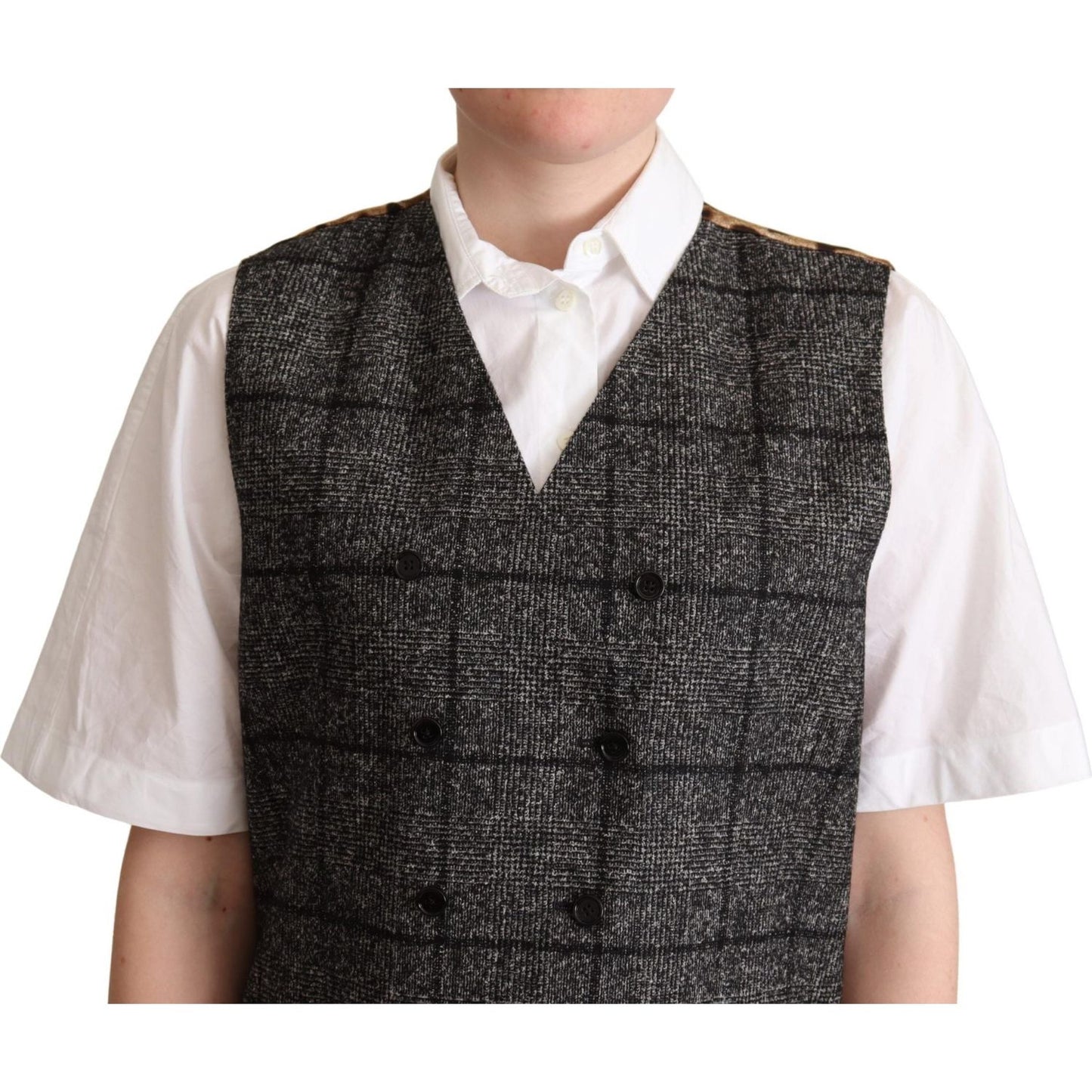 Dolce & Gabbana Elegant Leopard Print Sleeveless Vest Dolce & Gabbana Light Gray
