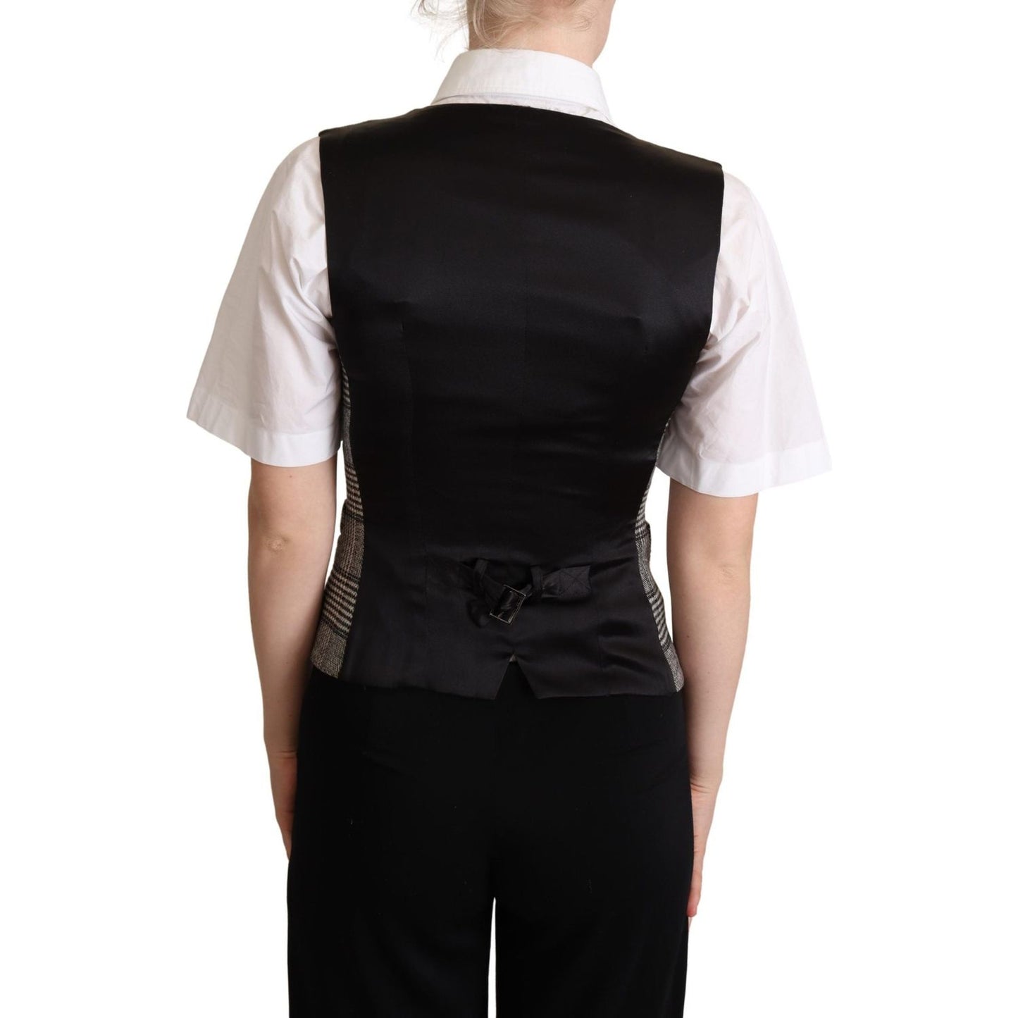 Dolce & Gabbana Elegant Checkered Gray Silk Blend Vest Dolce & Gabbana Gray