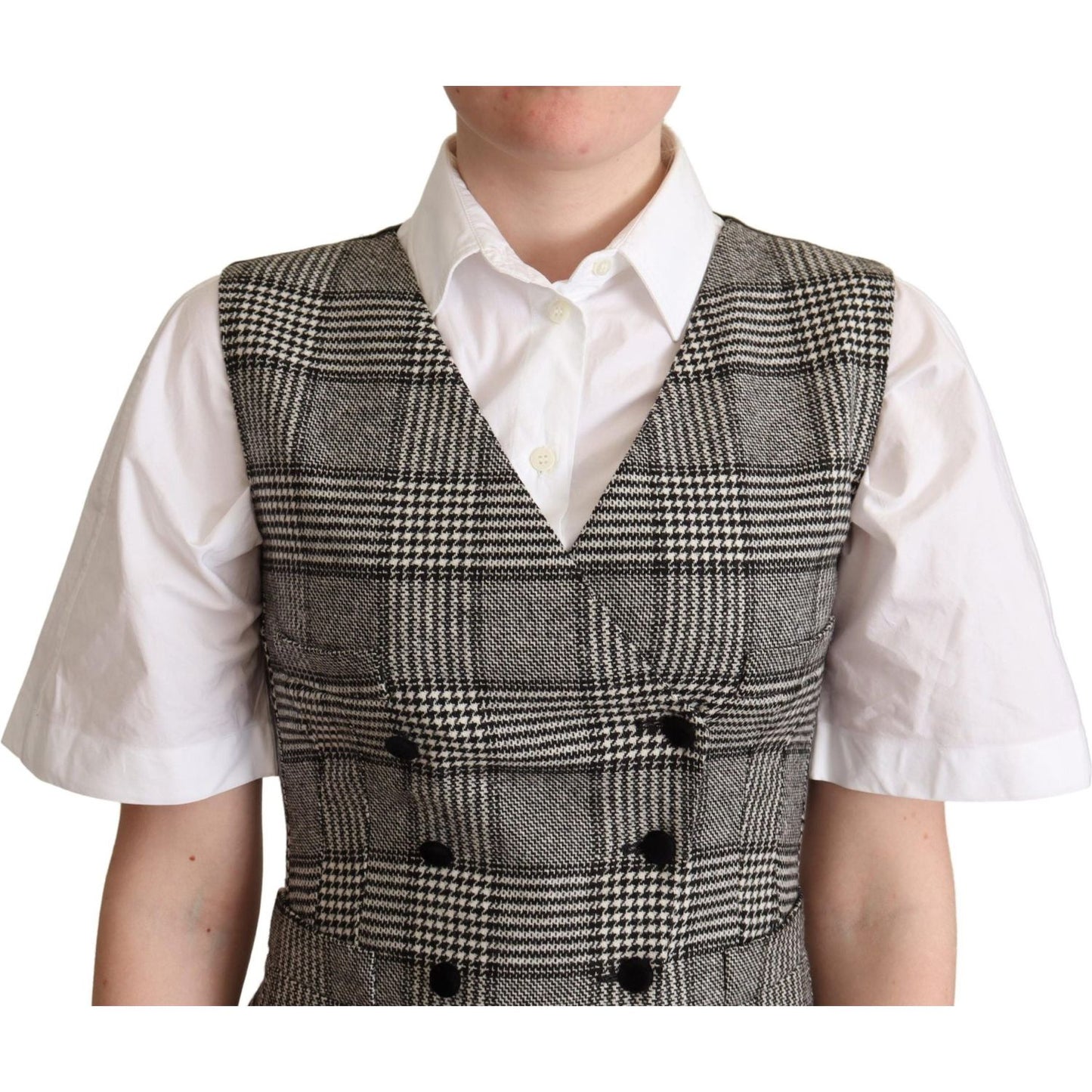 Dolce & Gabbana Elegant Checkered Gray Silk Blend Vest Dolce & Gabbana Gray