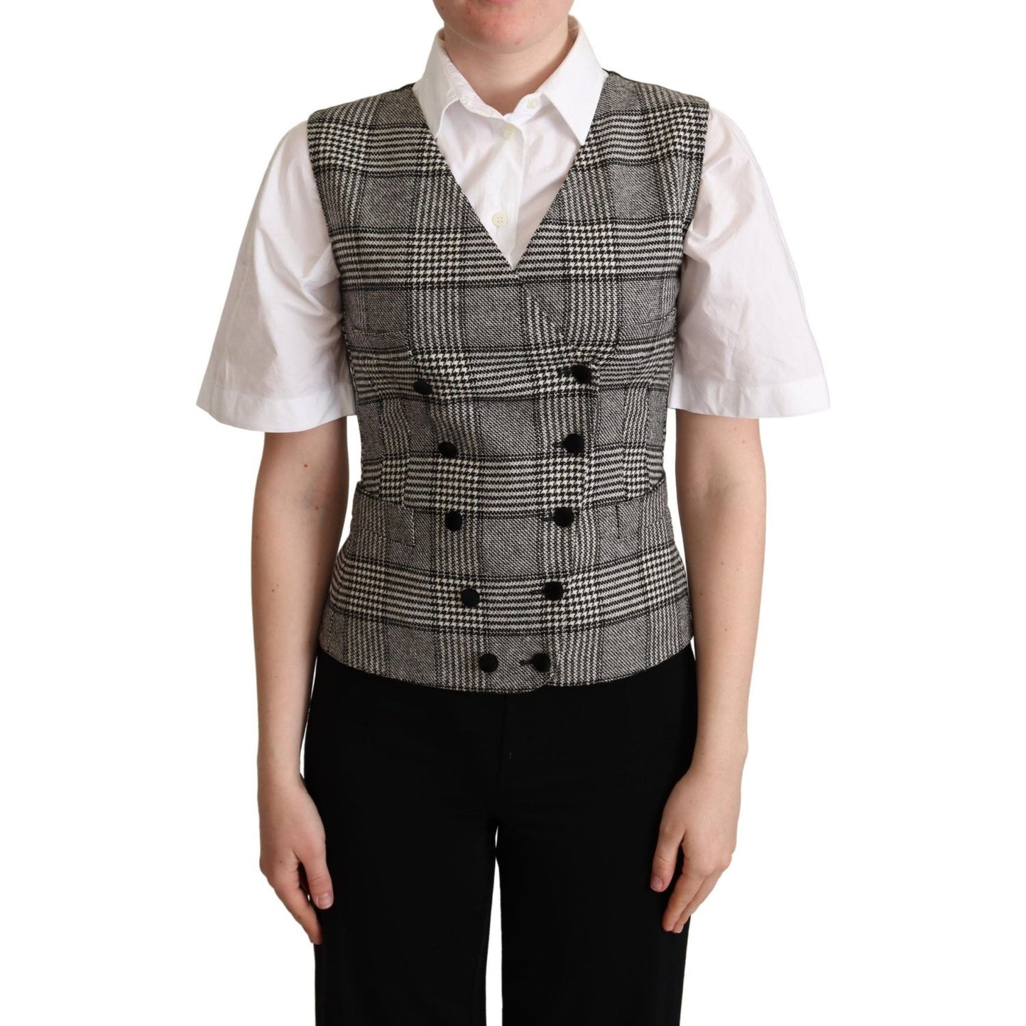 Dolce & Gabbana Elegant Checkered Gray Silk Blend Vest Dolce & Gabbana Gray
