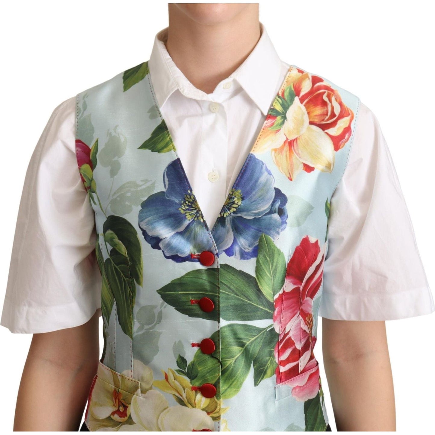 Dolce & Gabbana Elegant Floral Print Silk Waistcoat Dolce & Gabbana Gray