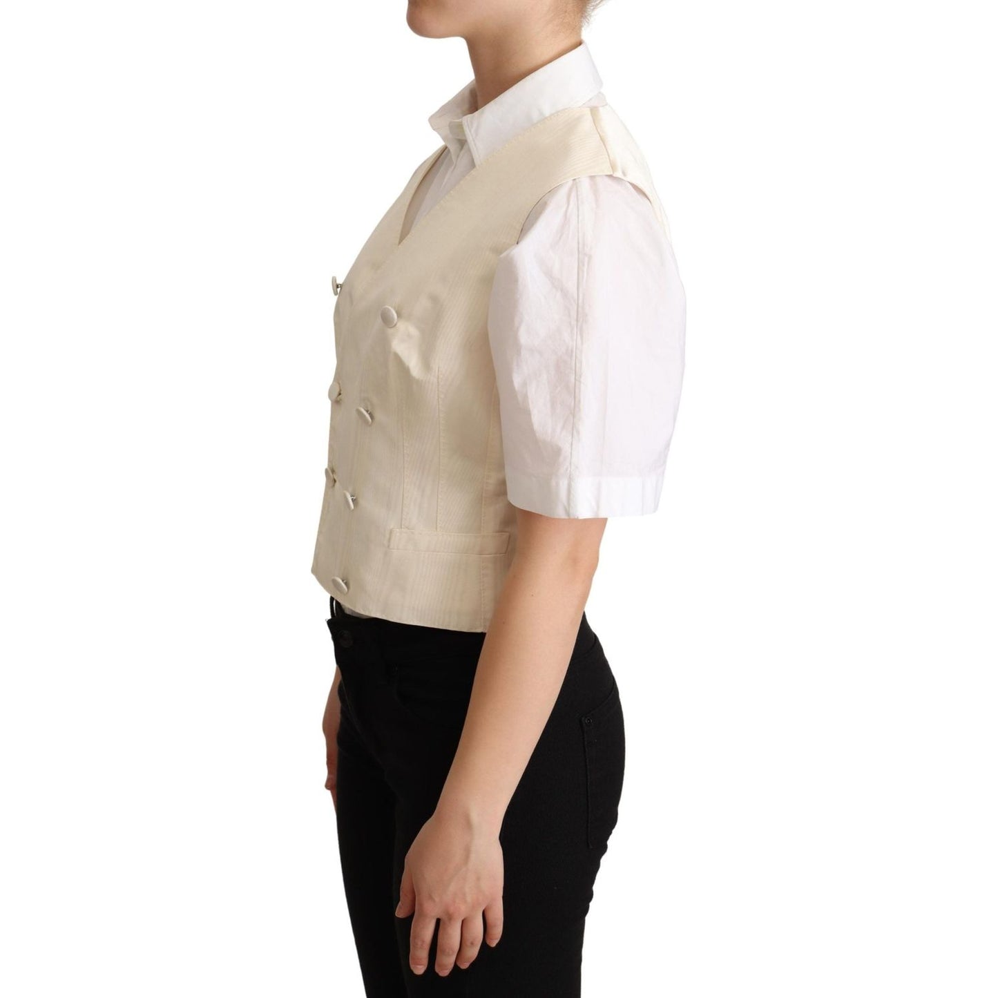 Dolce & Gabbana Beige Silk Blend Sleeveless Vest Luxury Waistcoat Dolce & Gabbana Tan