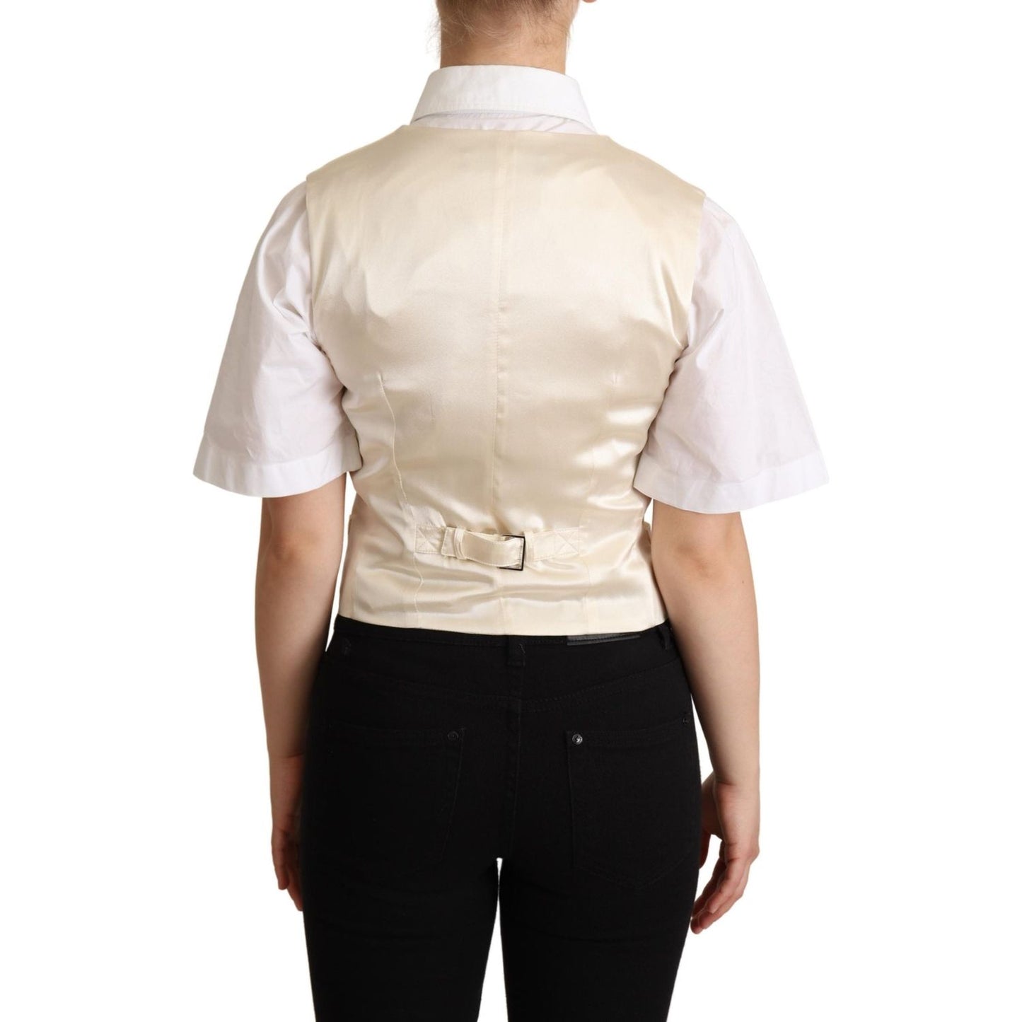 Dolce & Gabbana Beige Silk Blend Sleeveless Vest Luxury Waistcoat Dolce & Gabbana Black