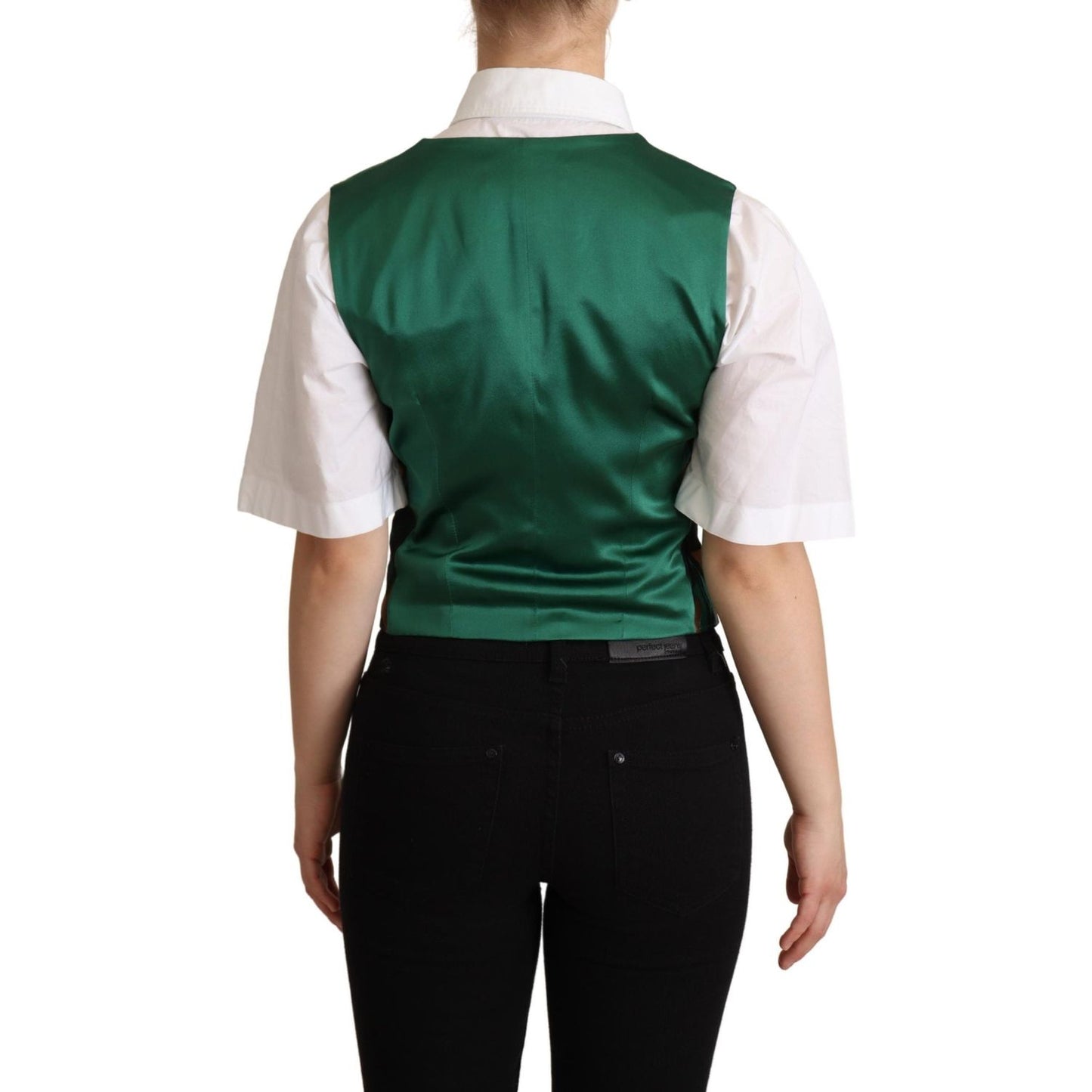 Dolce & Gabbana Elegant Green Leaf Print Waistcoat Dolce & Gabbana Gray