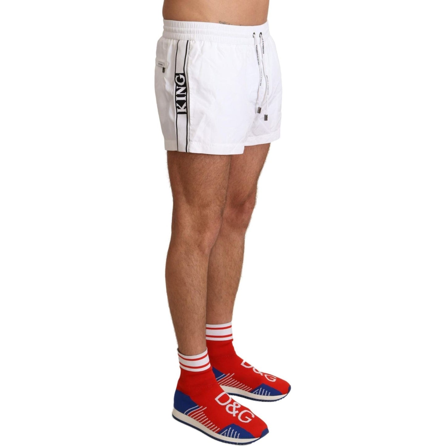 Dolce & Gabbana Elegant White KING Motive Swim Trunks Dolce & Gabbana Sienna