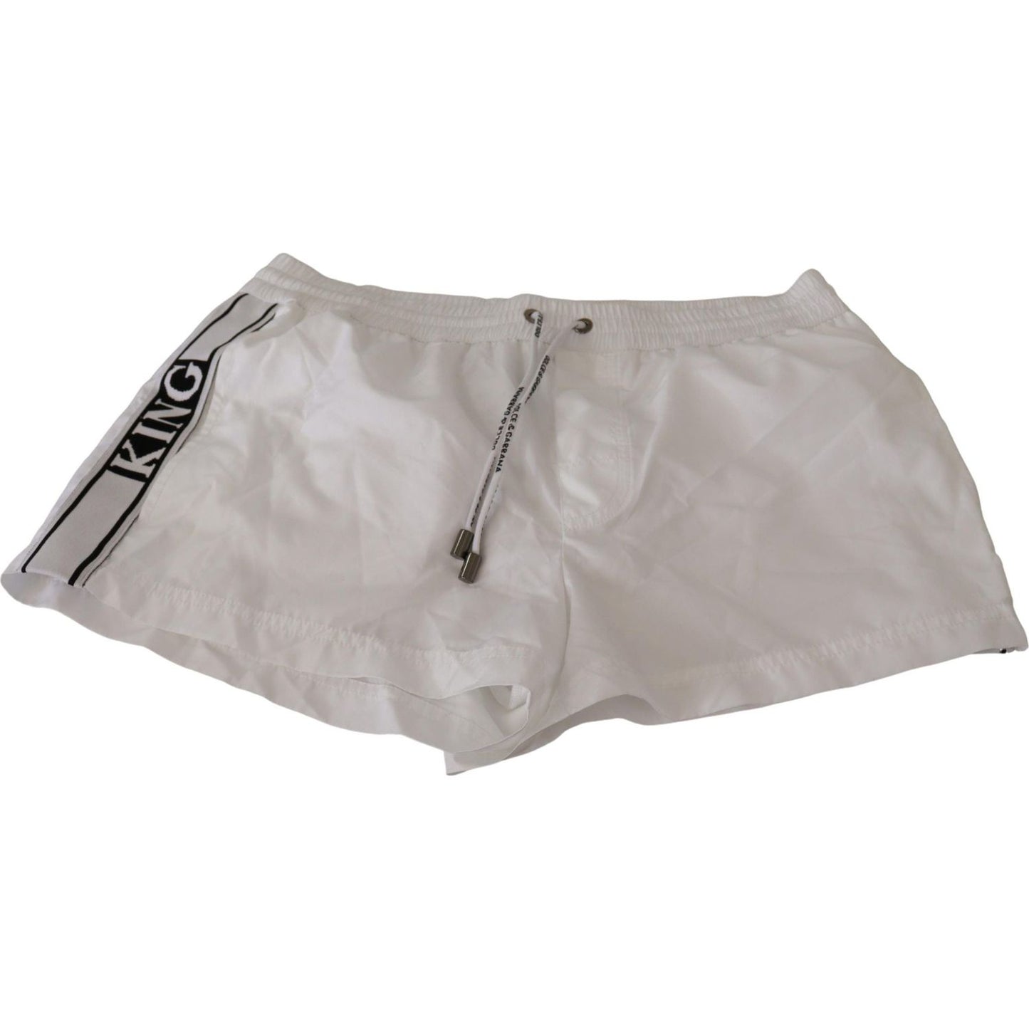 Dolce & Gabbana Elegant White KING Motive Swim Trunks Dolce & Gabbana Dark Gray
