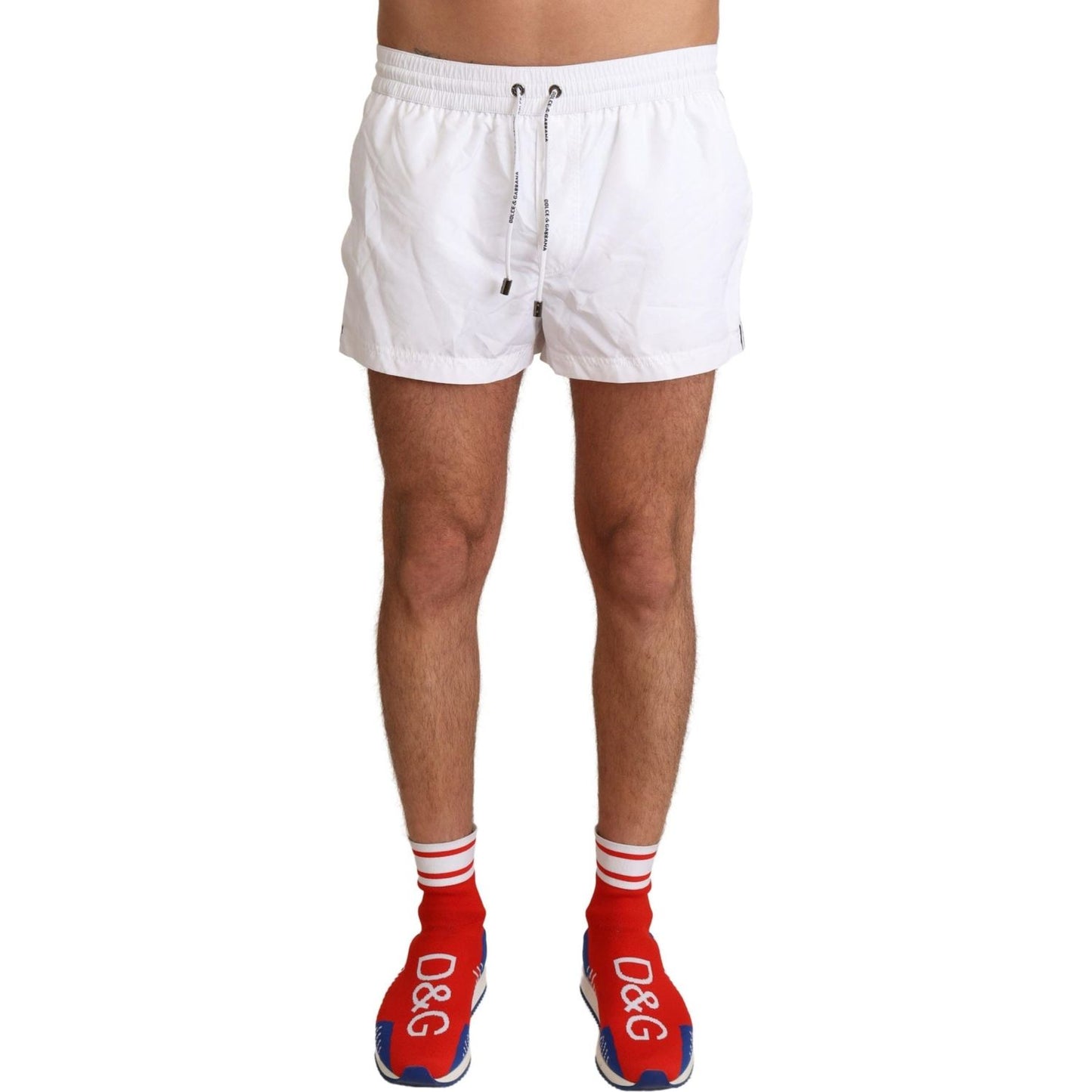 Dolce & Gabbana Elegant White KING Motive Swim Trunks Dolce & Gabbana Light Gray