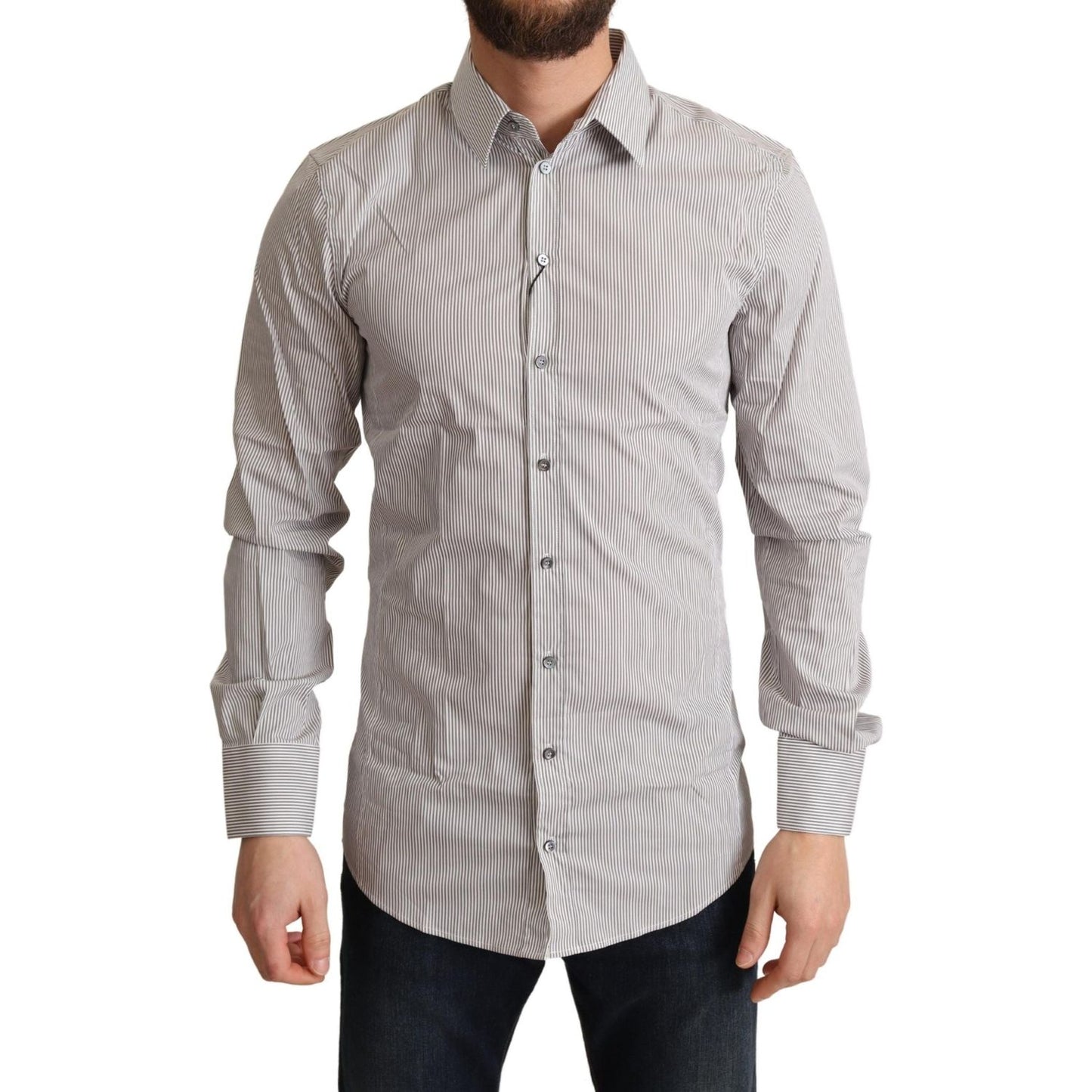 Dolce & Gabbana Elegant Gray Striped Slim Fit Dress Shirt Dolce & Gabbana Gray