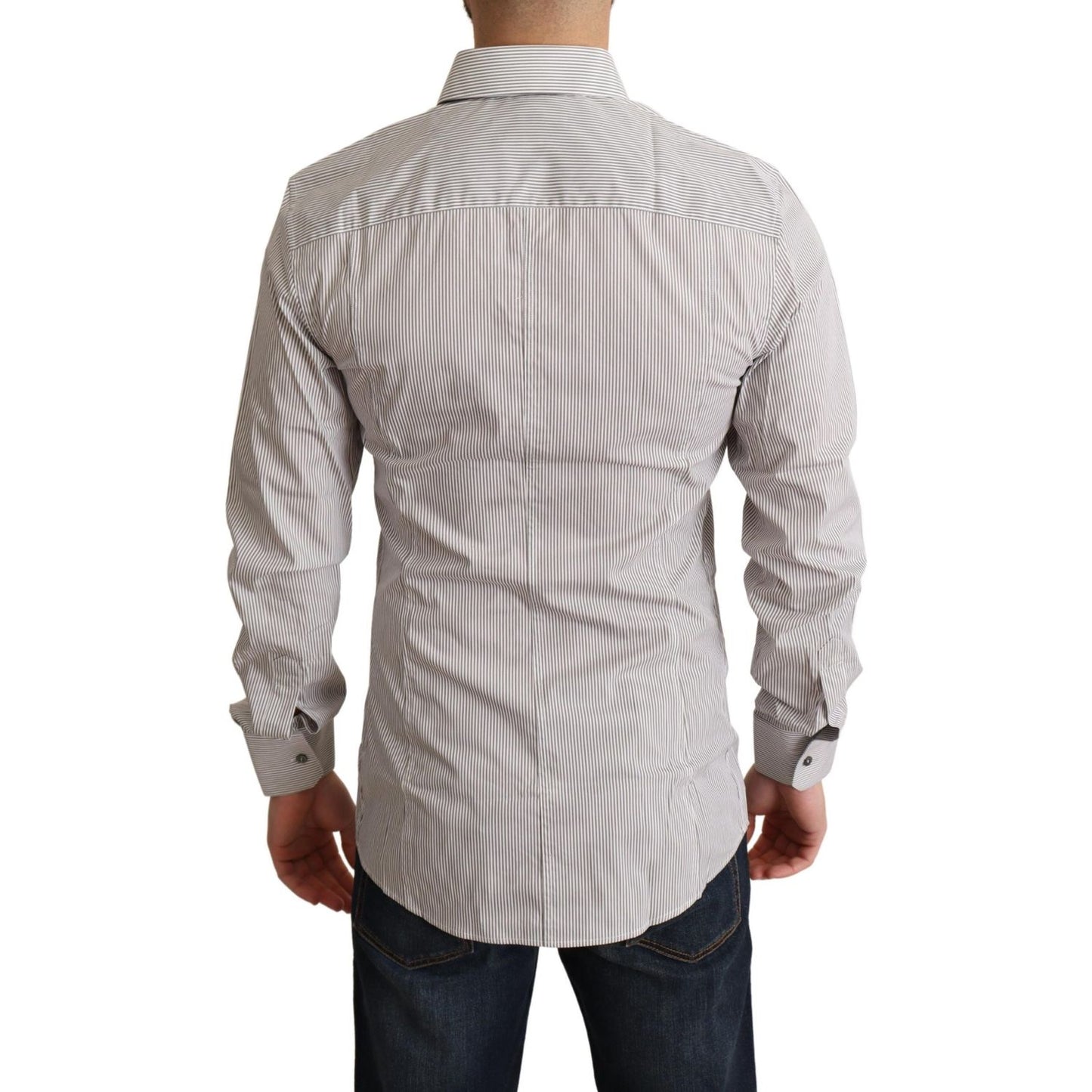 Dolce & Gabbana Elegant Gray Striped Slim Fit Dress Shirt Dolce & Gabbana Gray