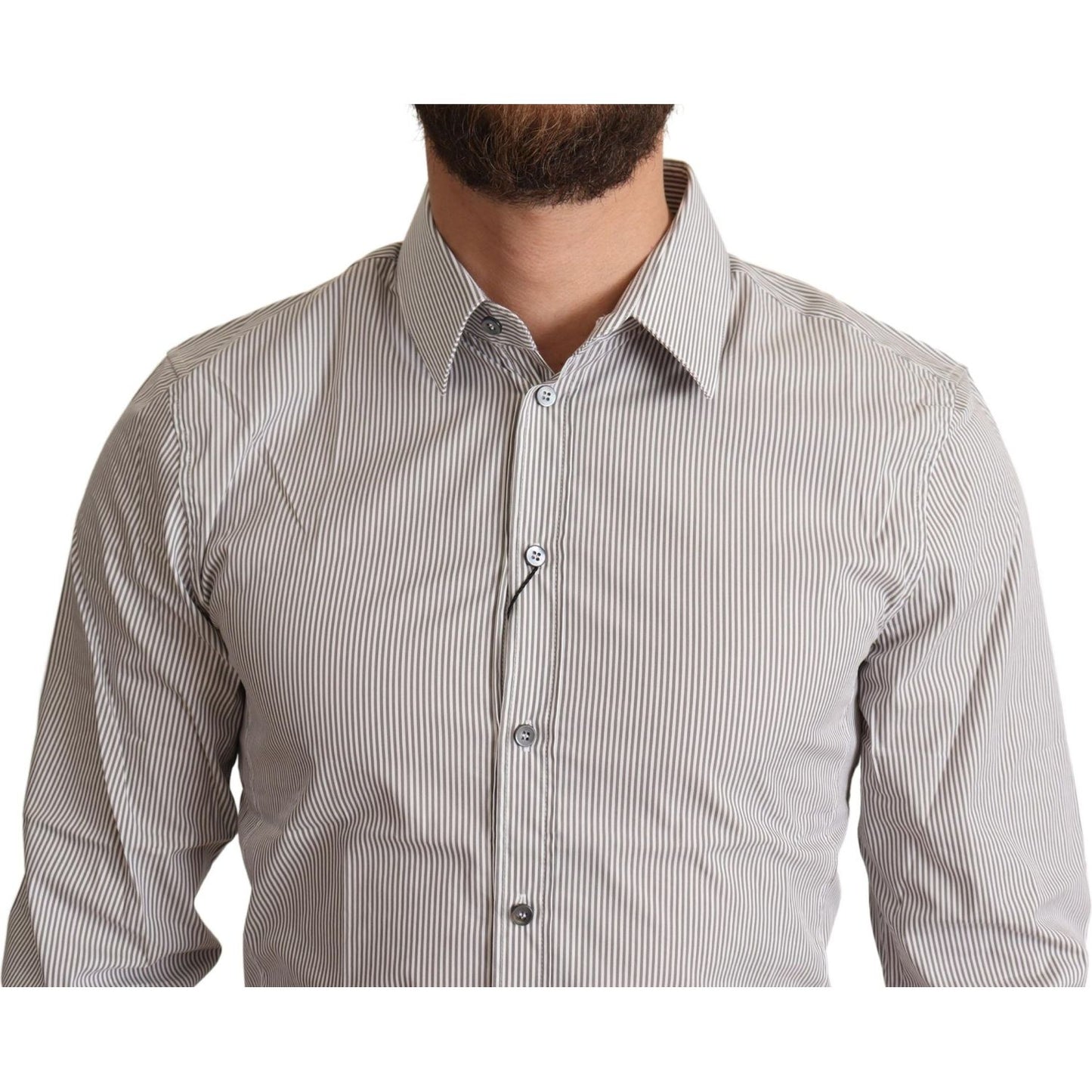 Dolce & Gabbana Elegant Gray Striped Slim Fit Dress Shirt Dolce & Gabbana Gray