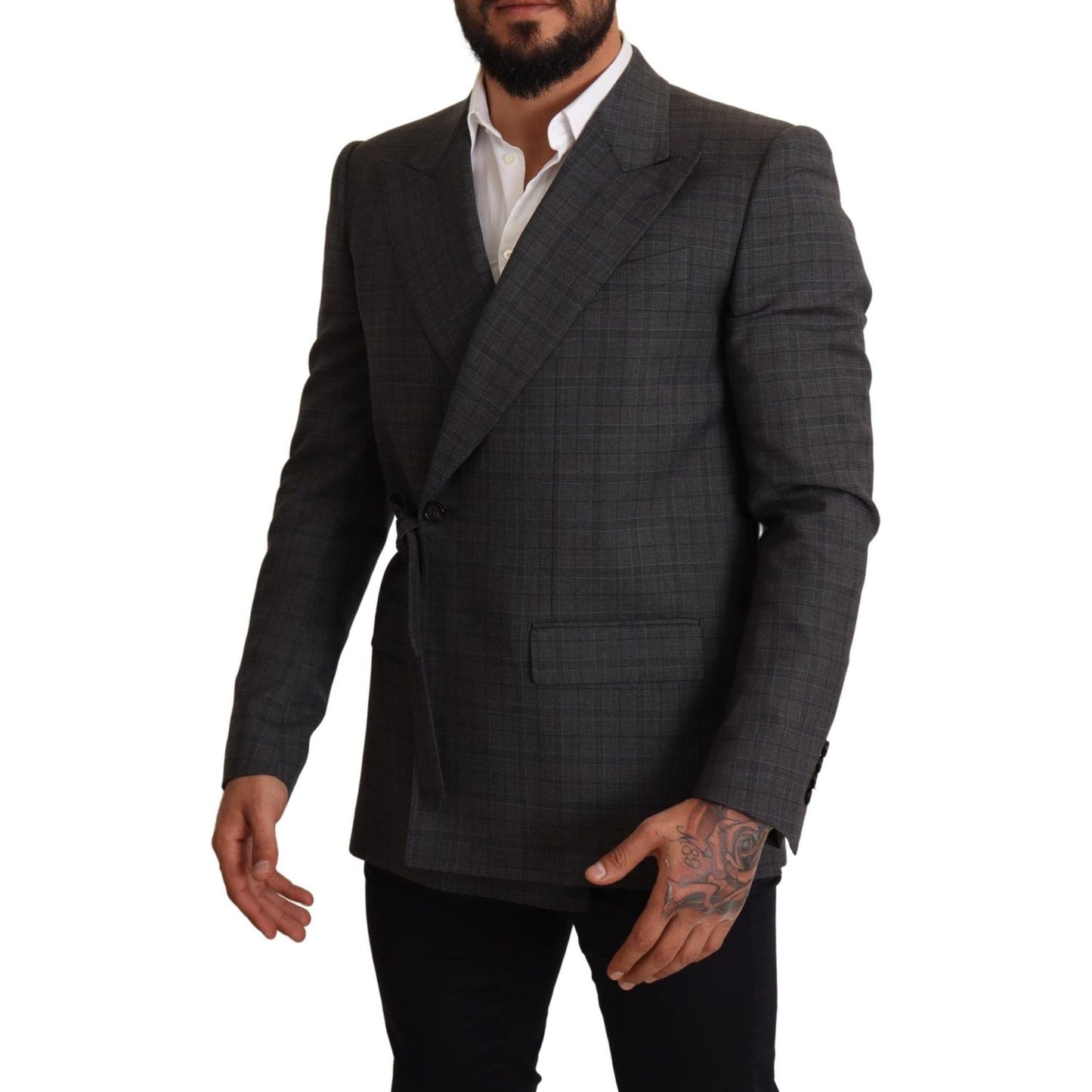 Dolce & Gabbana Chic Gray Check Martini Slim Fit Double-Breasted Blazer Dolce & Gabbana Black