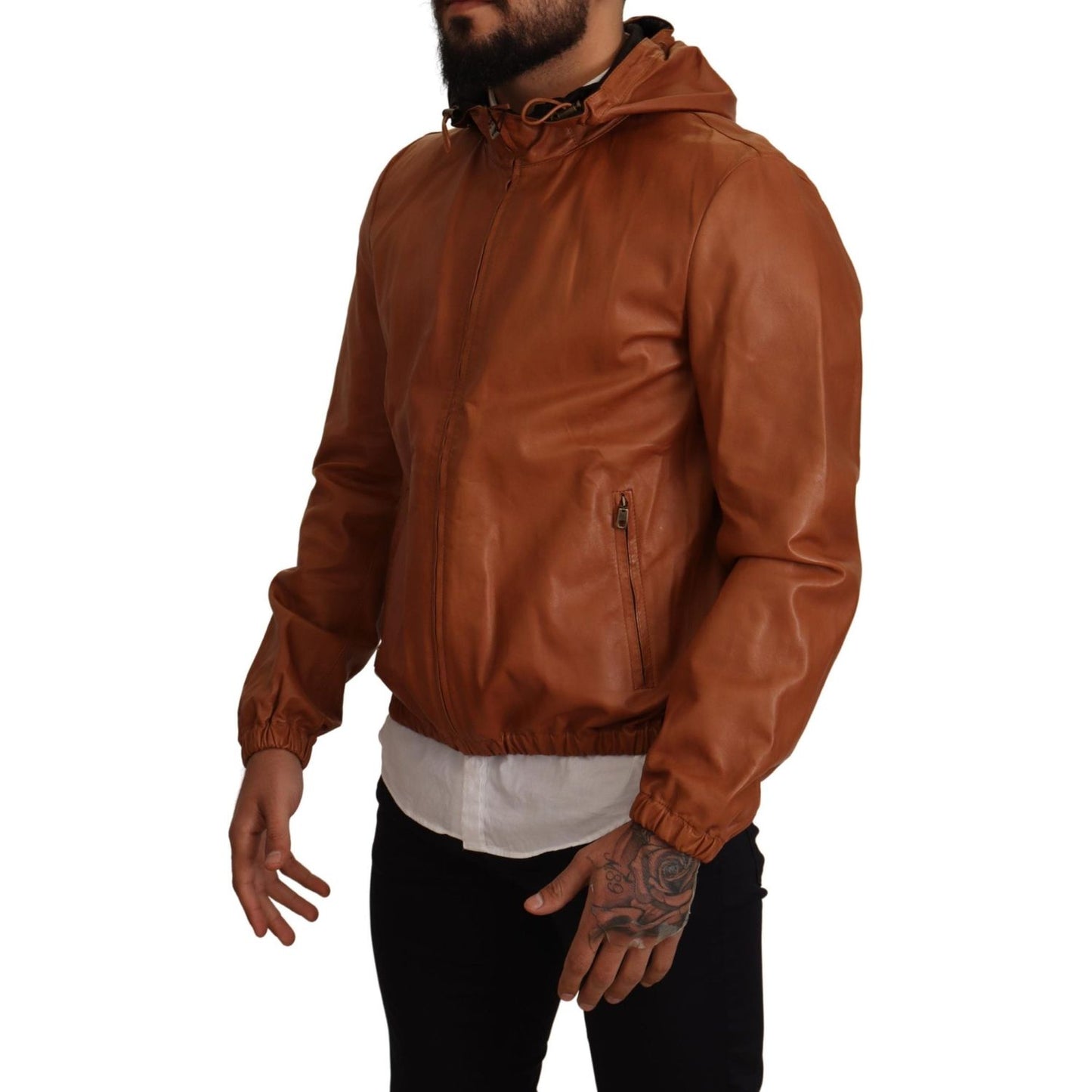 Dolce & Gabbana Elegant Brown Leather Bomber Jacket Dolce & Gabbana Saddle Brown