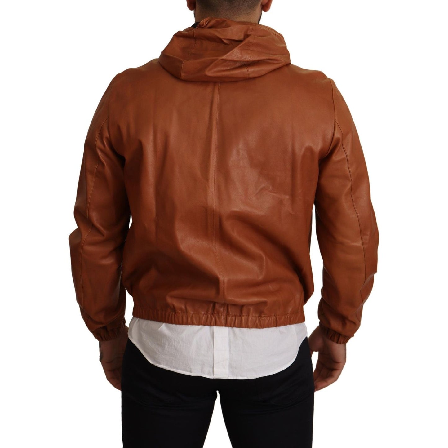 Dolce & Gabbana Elegant Brown Leather Bomber Jacket Dolce & Gabbana Saddle Brown