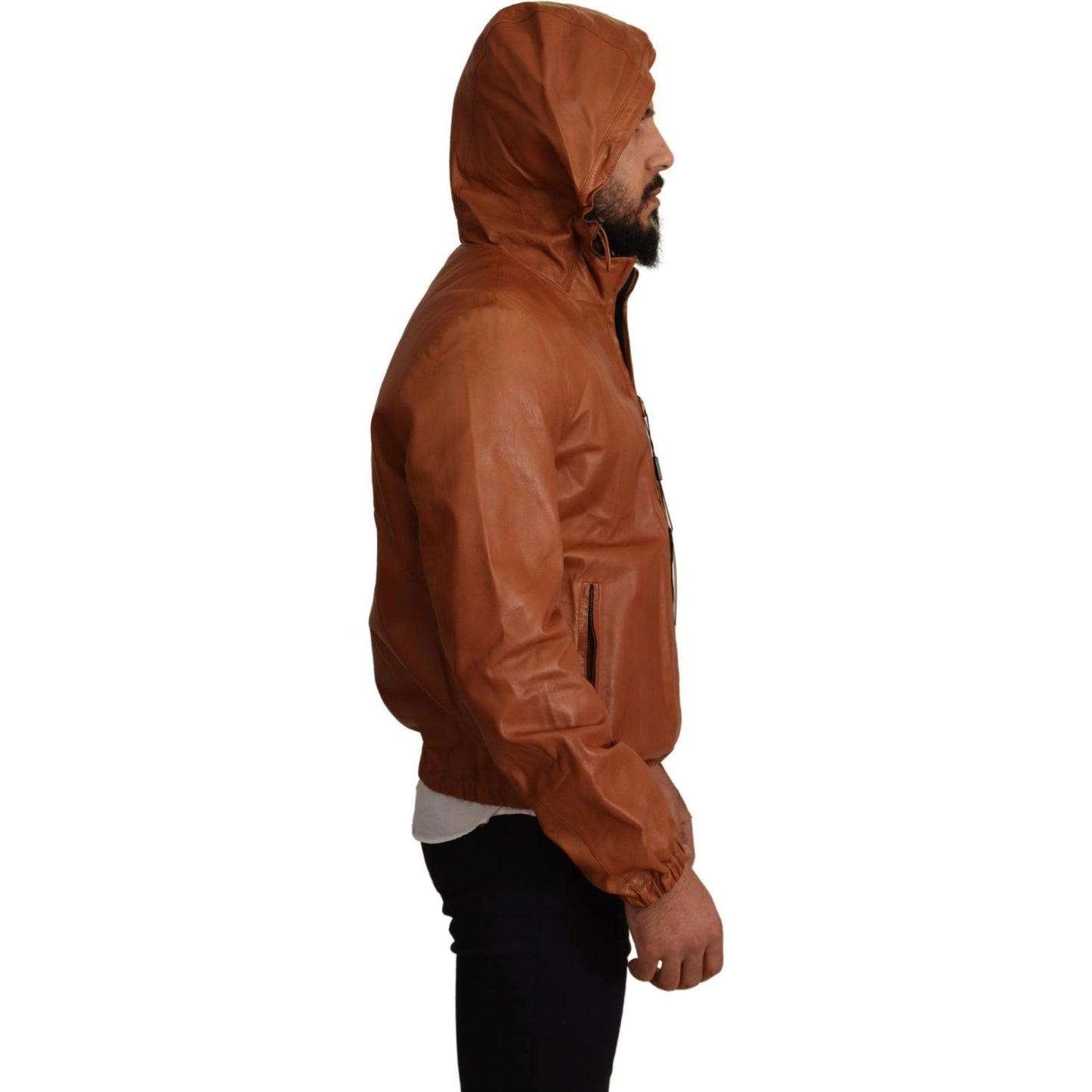 Dolce & Gabbana Elegant Brown Leather Bomber Jacket Dolce & Gabbana Saddle Brown