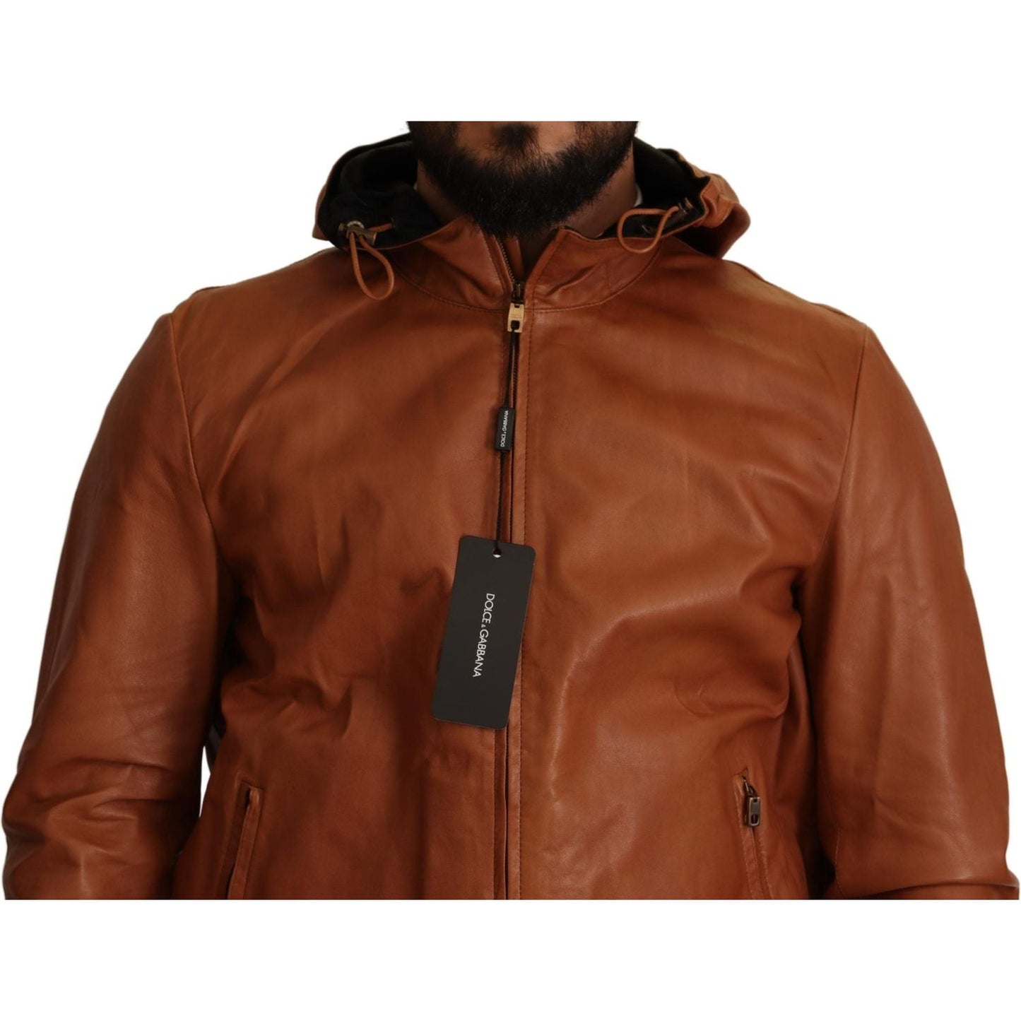 Dolce & Gabbana Elegant Brown Leather Bomber Jacket Dolce & Gabbana Saddle Brown