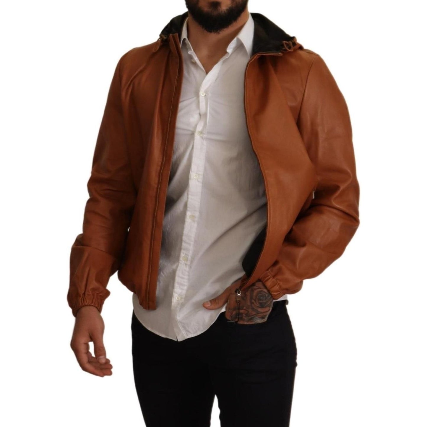 Dolce & Gabbana Elegant Brown Leather Bomber Jacket Dolce & Gabbana Saddle Brown