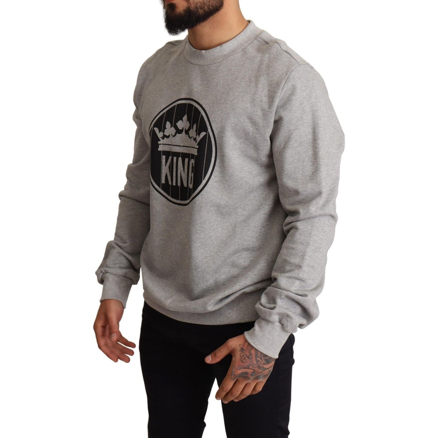 Dolce & Gabbana Regal Crown Cotton Sweater - Sophisticated Gray MAN SWEATERS Dolce & Gabbana Dim Gray