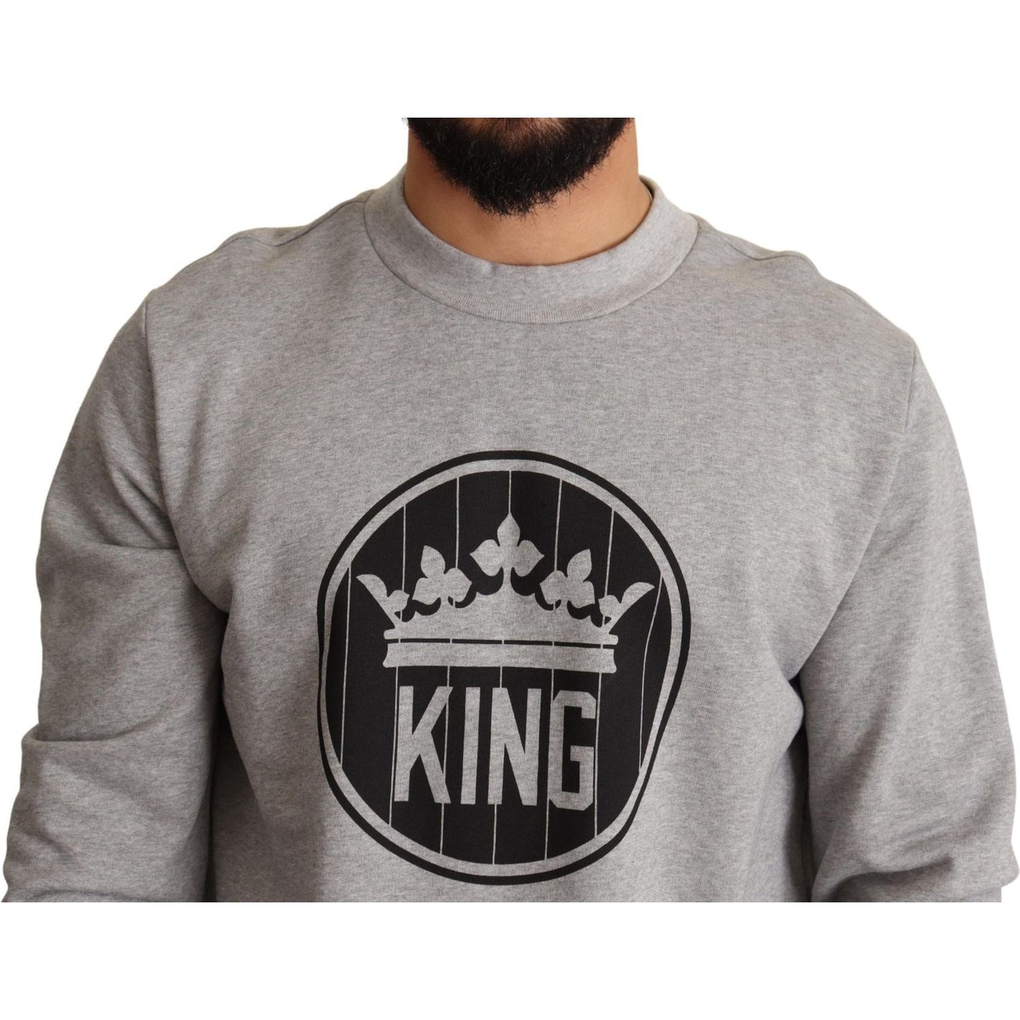 Dolce & Gabbana Regal Crown Cotton Sweater - Sophisticated Gray MAN SWEATERS Dolce & Gabbana Rosy Brown