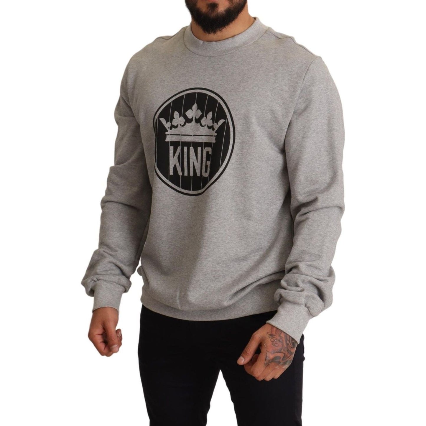 Dolce & Gabbana Regal Crown Cotton Sweater - Sophisticated Gray MAN SWEATERS Dolce & Gabbana Light Slate Gray