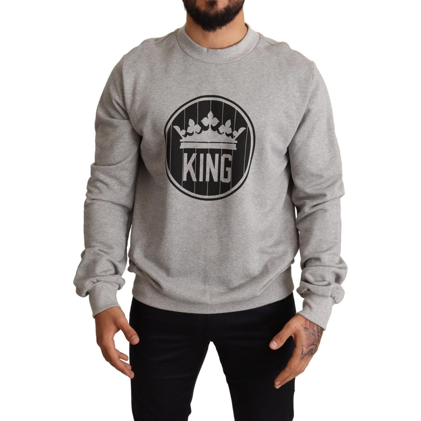 Dolce & Gabbana Regal Crown Cotton Sweater - Sophisticated Gray MAN SWEATERS Dolce & Gabbana Rosy Brown