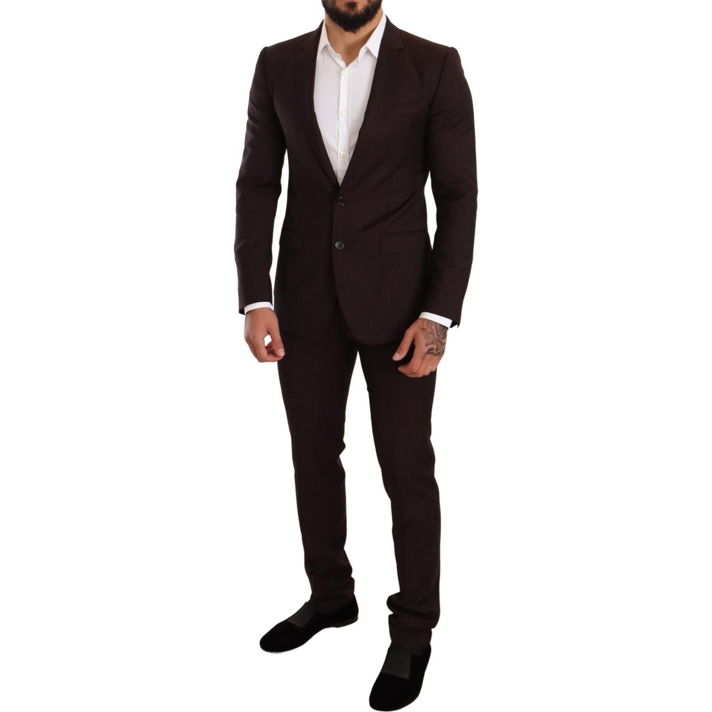Dolce & Gabbana Elegant Bordeaux Striped Martini Suit Suit Dolce & Gabbana Black