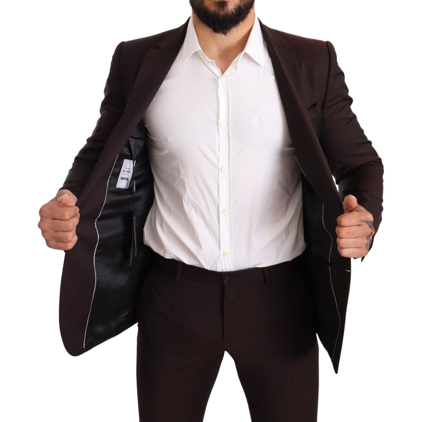 Dolce & Gabbana Elegant Bordeaux Striped Martini Suit Suit Dolce & Gabbana Black