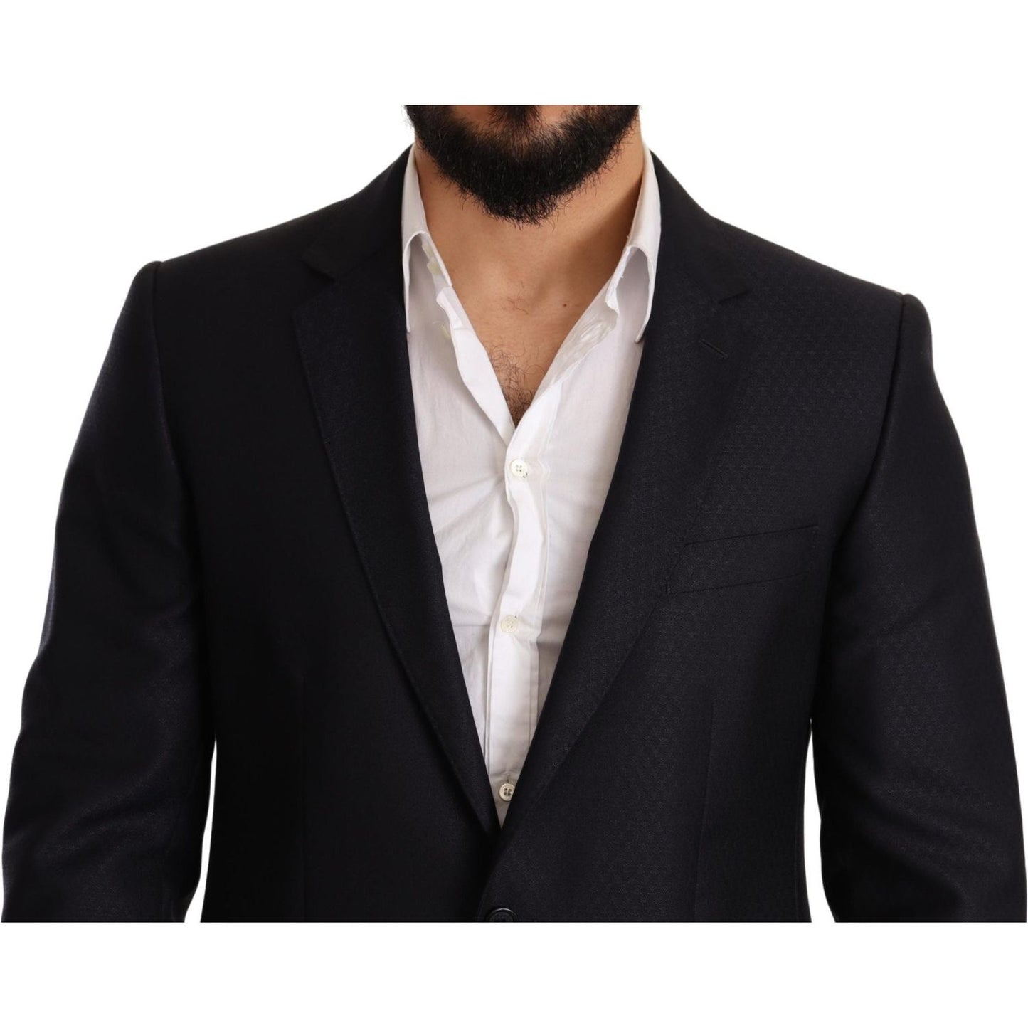 Dolce & Gabbana Elegant Slim Fit Jacquard Suit in Blue Suit Dolce & Gabbana Black