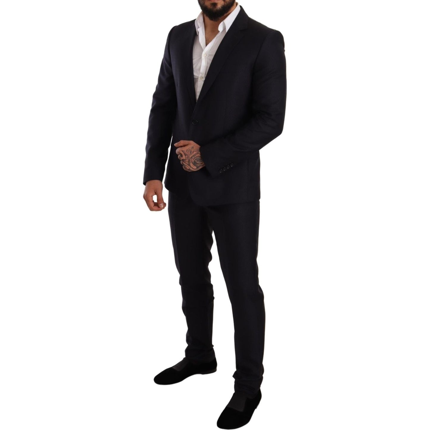 Dolce & Gabbana Elegant Slim Fit Jacquard Suit in Blue Suit Dolce & Gabbana Black