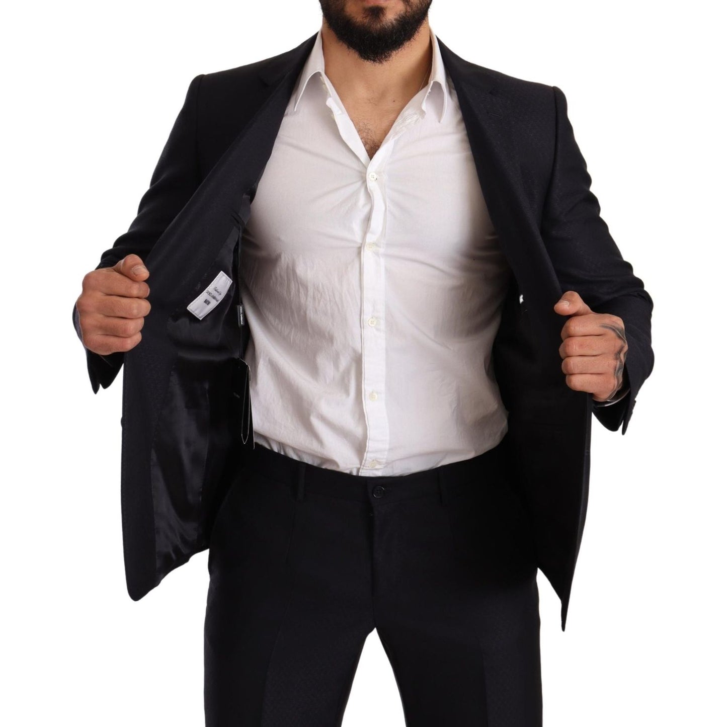 Dolce & Gabbana Elegant Slim Fit Jacquard Suit in Blue Suit Dolce & Gabbana Black