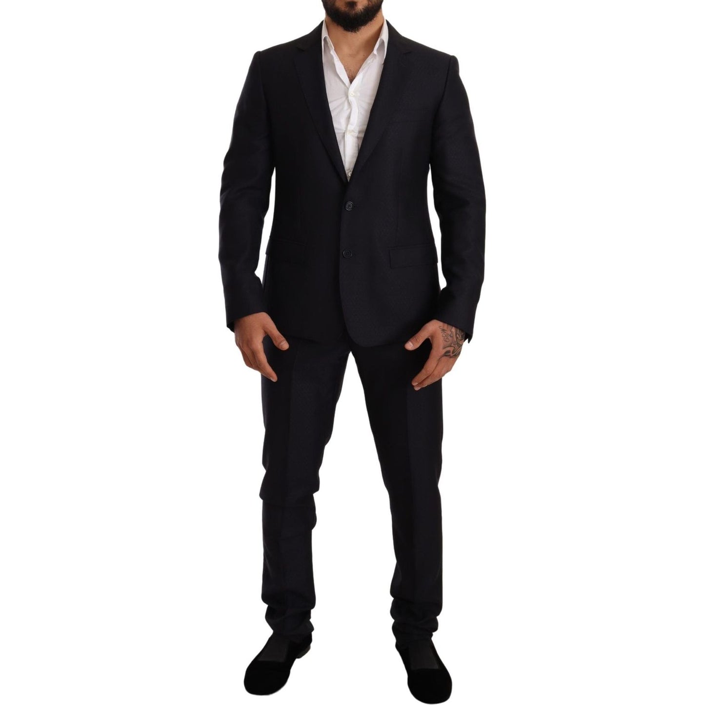 Dolce & Gabbana Elegant Slim Fit Jacquard Suit in Blue Suit Dolce & Gabbana Black