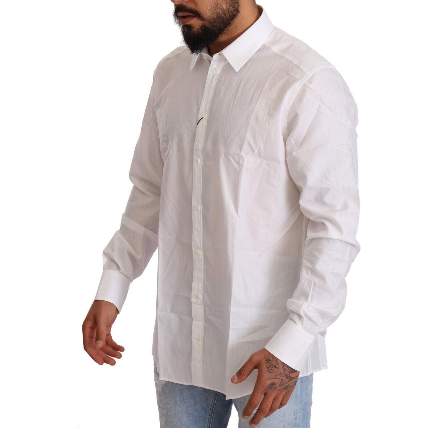 Dolce & Gabbana White Cotton Martini Fit Shirt MAN SHIRTS Dolce & Gabbana Gray