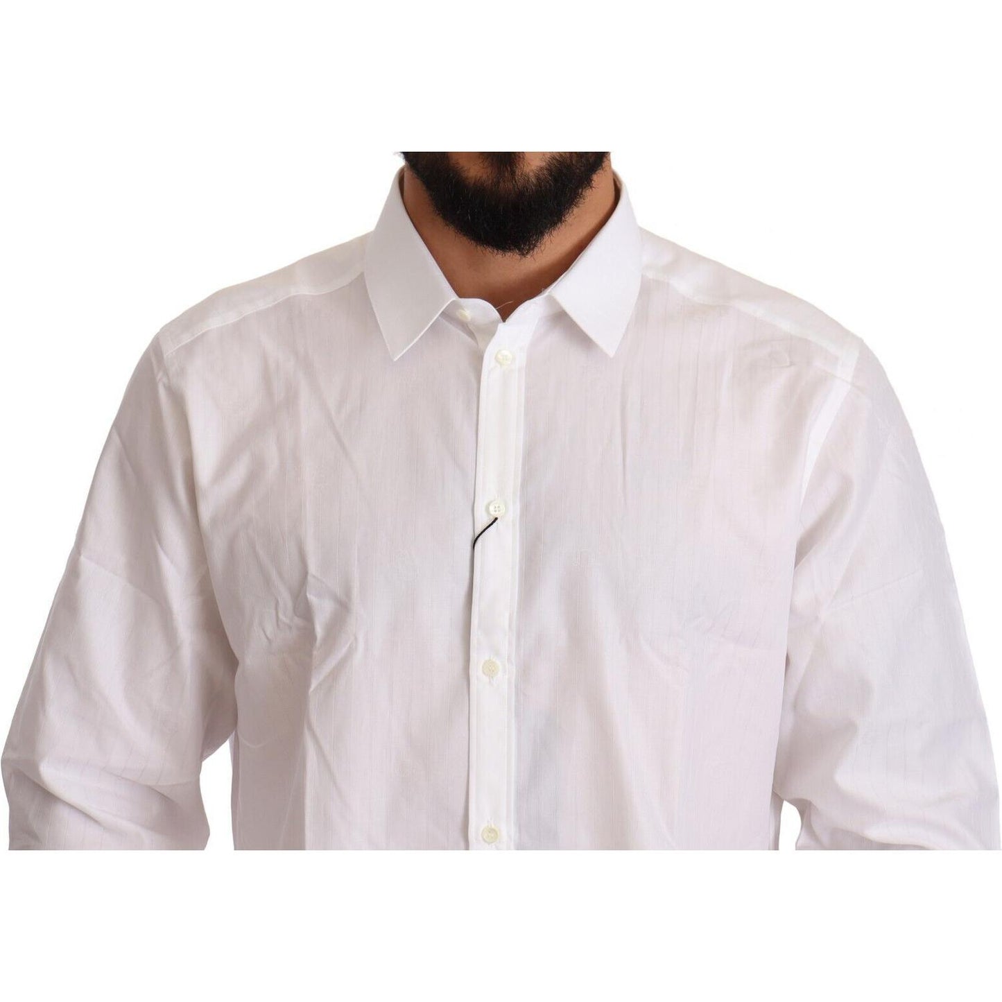 Dolce & Gabbana White Cotton Martini Fit Shirt MAN SHIRTS Dolce & Gabbana Light Gray