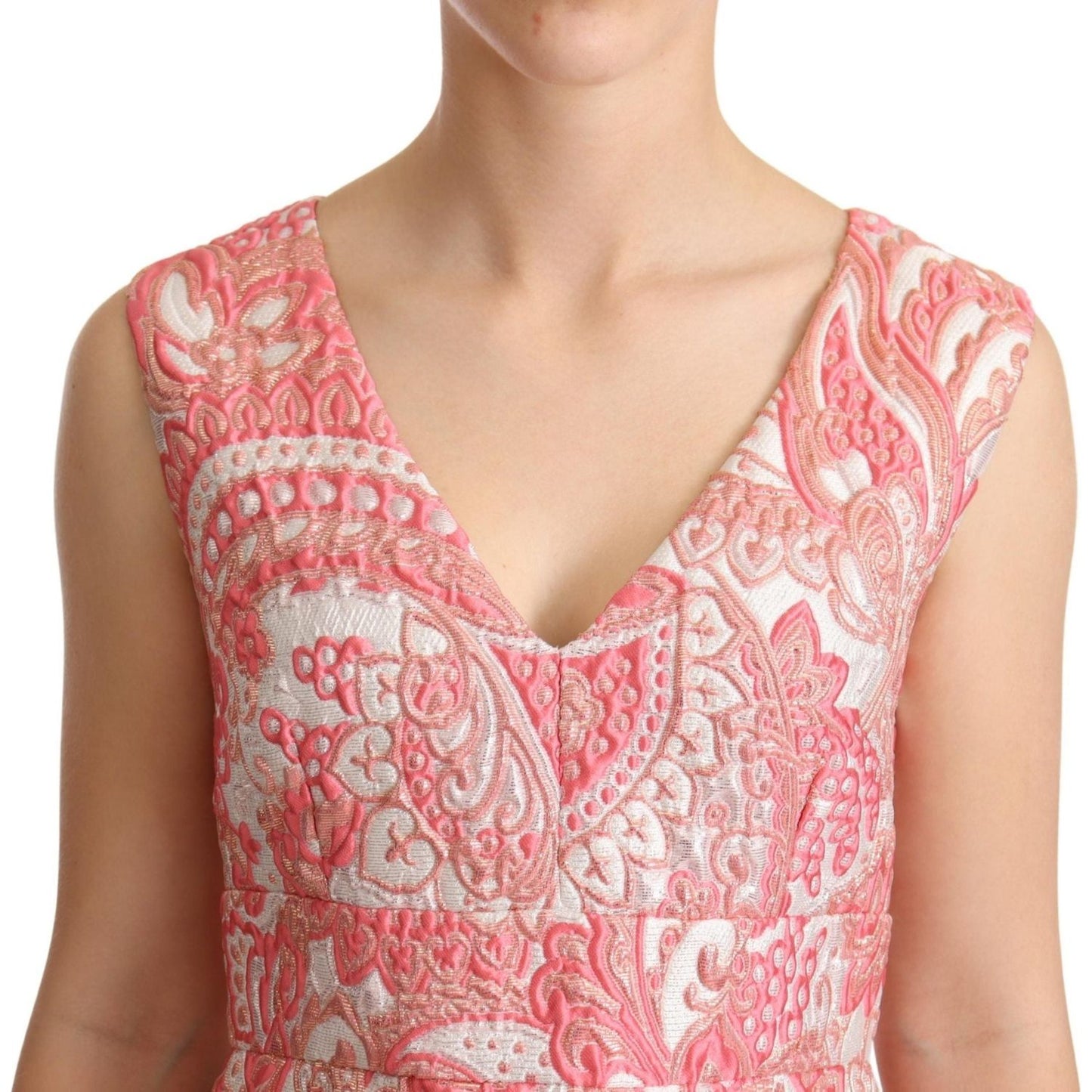 Dolce & Gabbana Elegant Pink Jacquard Floral Sheath Dress WOMAN DRESSES Dolce & Gabbana Tan