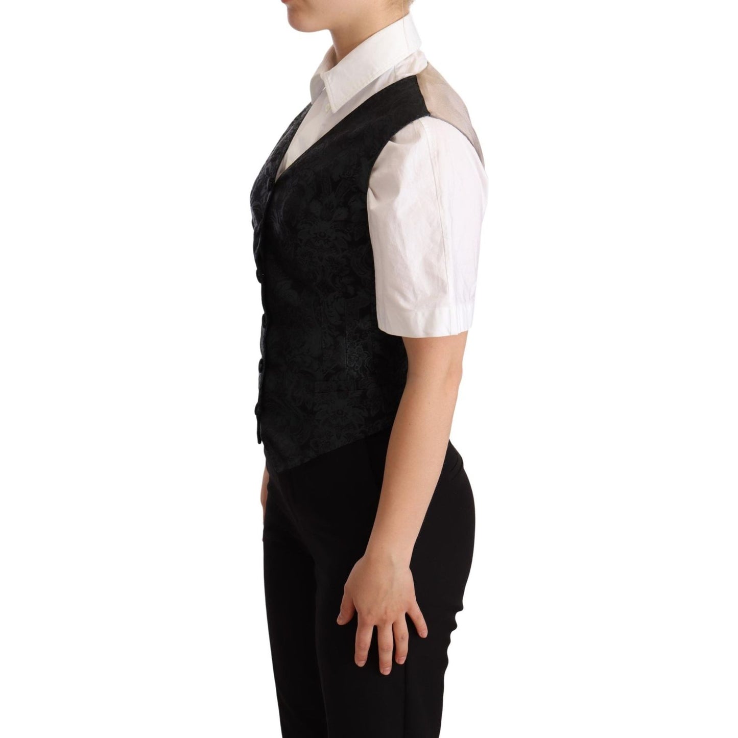 Dolce & Gabbana Enchanting Jacquard Floral Waistcoat Vest Jacket Dolce & Gabbana Gray